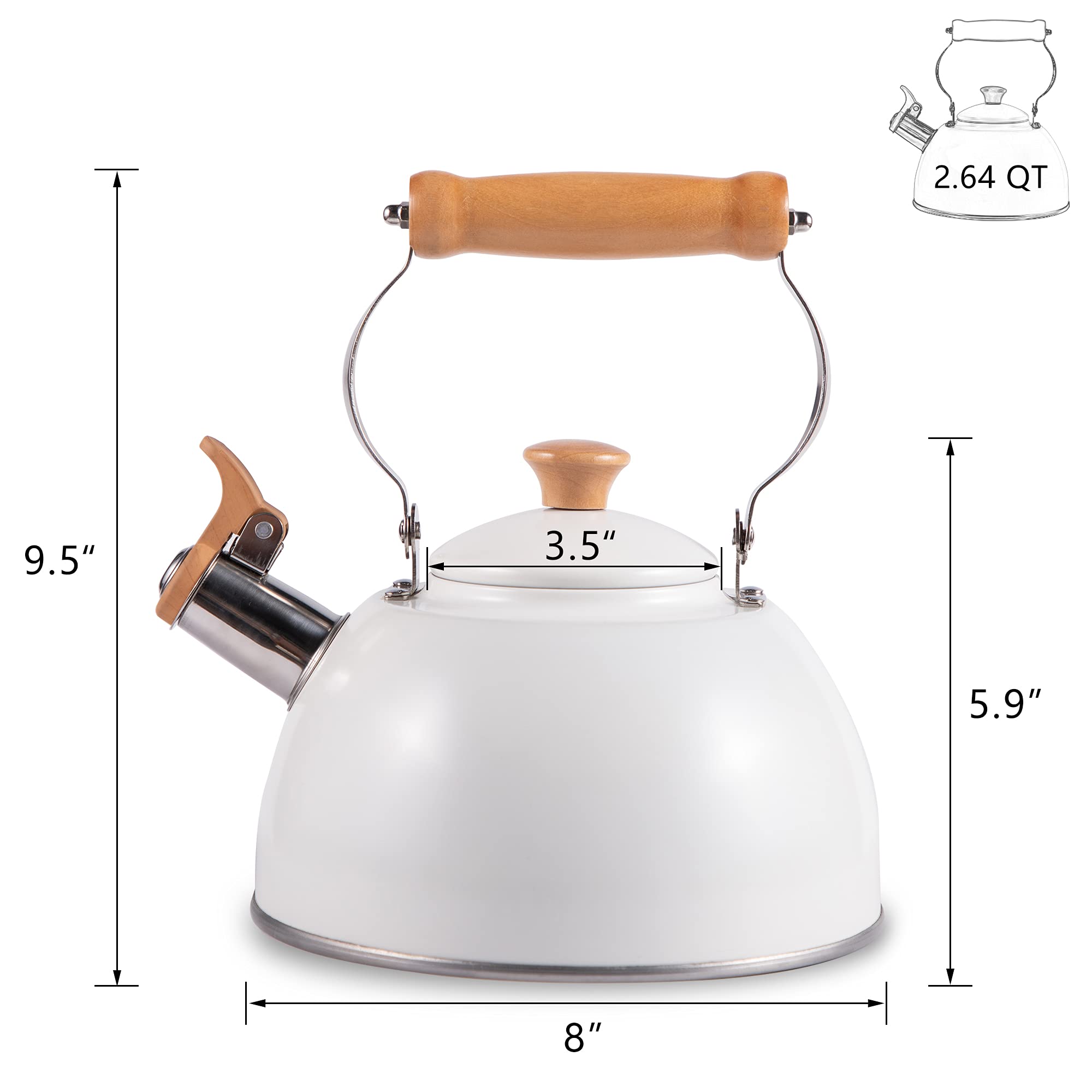 Premium Stainless Steel Whistling Tea Kettle - 2.7 Quart Stovetop Teapot with Cool-Touch Ergonomic Handle & Food-Grade Construction (White) - Perfect for Home, Office, Camping & Tea Ceremonies