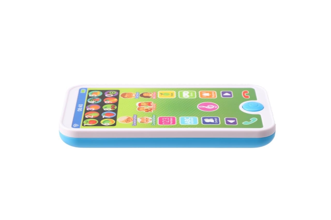 Skywin Kids Toy Phone - Realistic Blue Educational Cell Phone for Toddlers 1-3, 7 Interactive Functions, Fake Smartphone for Early Learning, Perfect for Home, Travel & Preschool Play