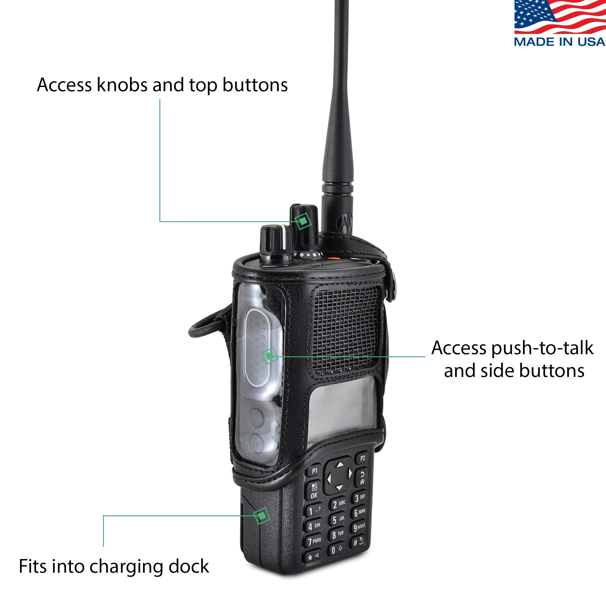 Motorola XPR 7550 Radio Holster - Heavy Duty Black Leather Belt Clip with D Rings for Firefighters & Police Officers | Secure Two-Way Radio Holder for Tactical Duty, Emergency Response & Field Operations