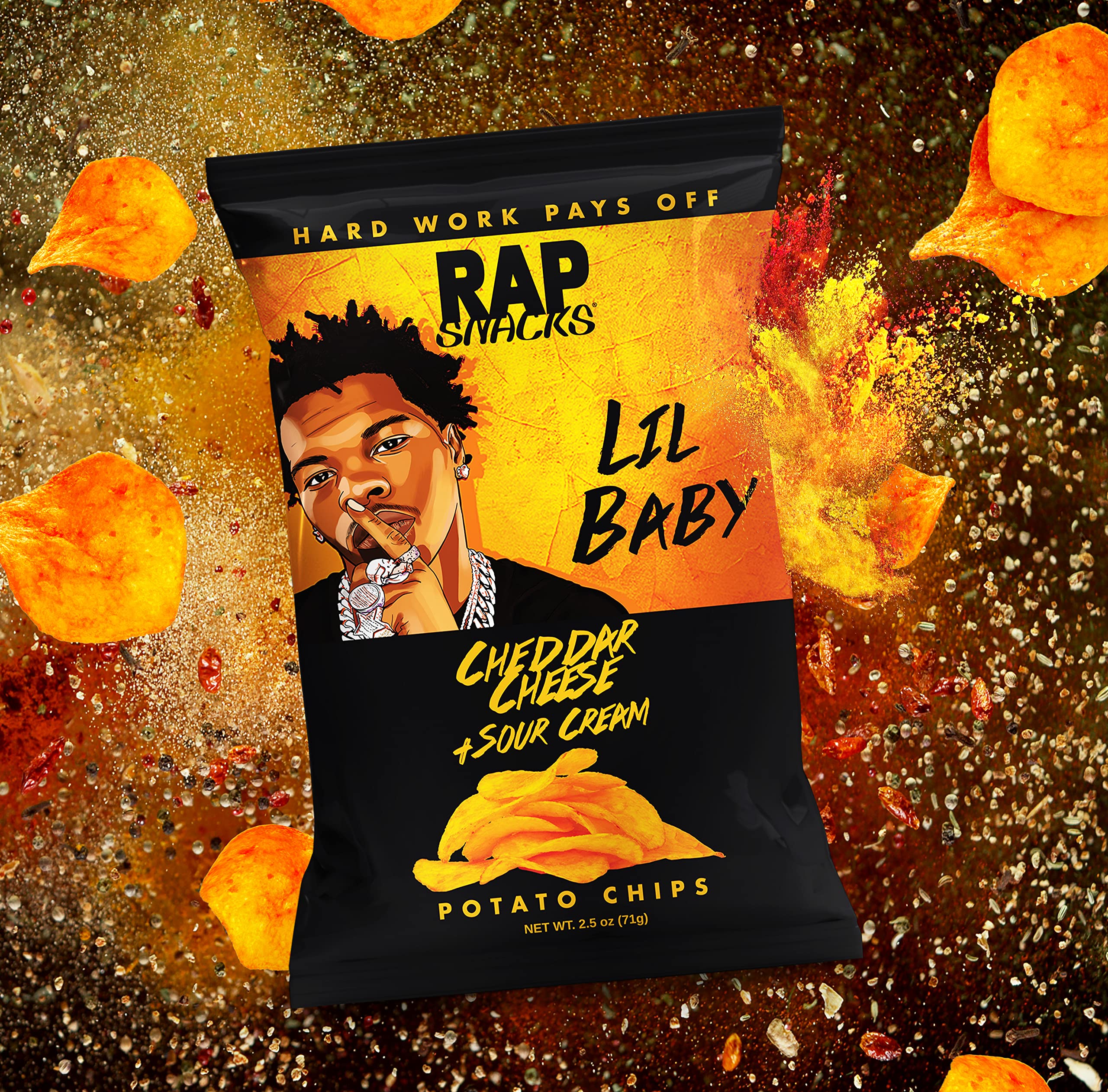 Rap Snacks Lil Baby Cheddar Cheese & Sour Cream Potato Chips - 6 Pack (2.5 Oz Bags) | Crunchy Snack for Parties, Gaming & Movie Nights