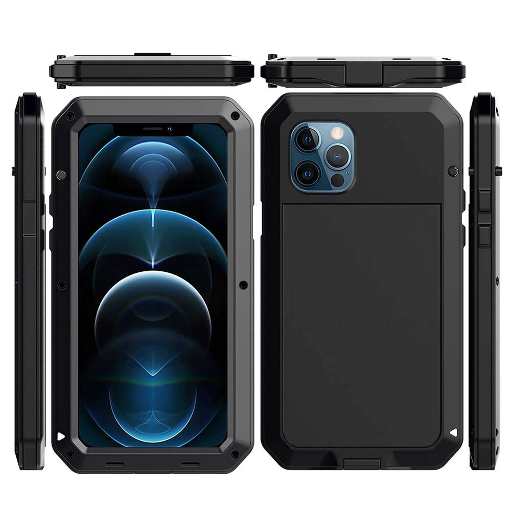 **Amever Heavy Duty Shockproof iPhone 12 Pro Max Case – 360° Full Body Protection, Aluminum Metal Frame & Built-in Screen Protector – Tough Armor Design for iPhone 12 Pro Max 6.7