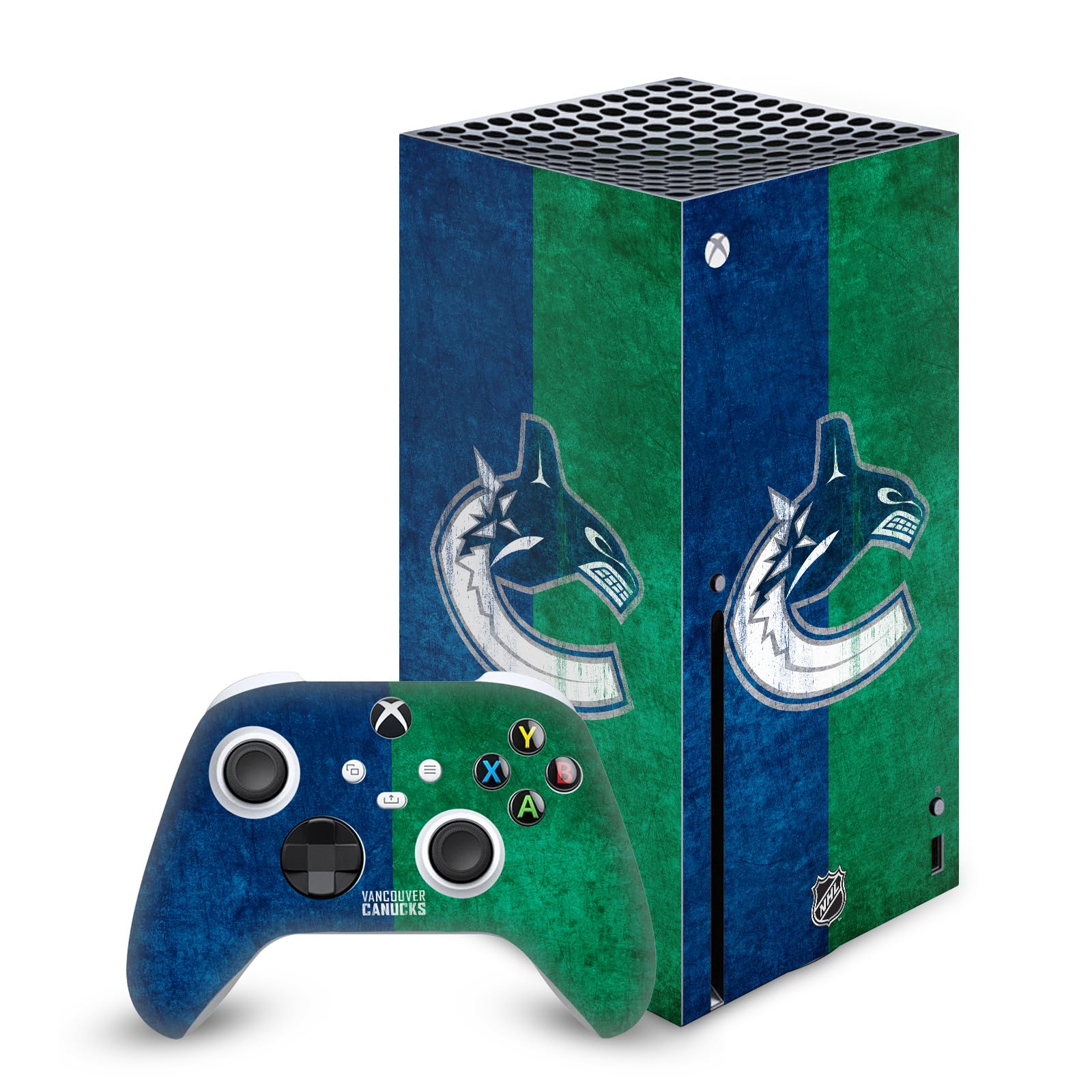 Official NHL Licensed Vancouver Canucks Distressed Vinyl Skin Sticker - Compatible with Xbox Series X Console & Controller Bundle - Perfect for Gaming Setups & Sports Fan Decor