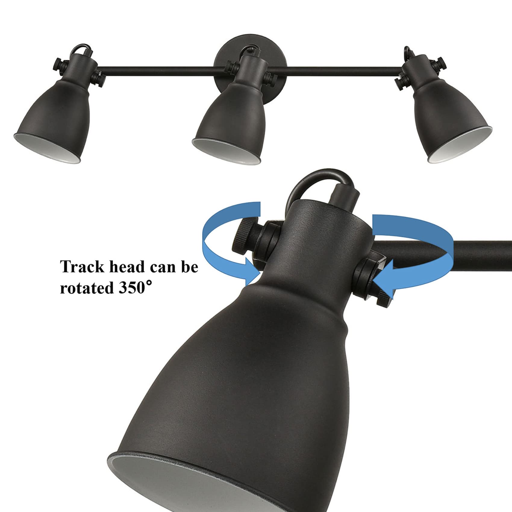YUBOLE 3-Light Industrial Wall Sconce - Matte Black Track Lighting for Wall Mount or Ceiling - Modern Metal Wall Lighting Fixture for Living Room, Bedroom, Restaurant & Office Decor