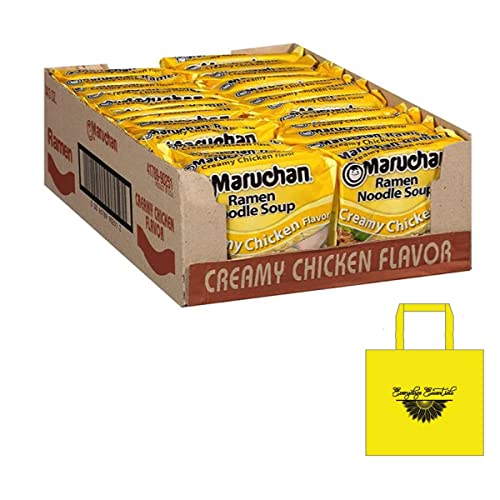 Everydaze Essentials Creamy Chicken Flavor Ramen Noodles - Includes Porte Pot & Tote Bag - Quick Meal for College Students, Office Lunch & Emergency Food Supply