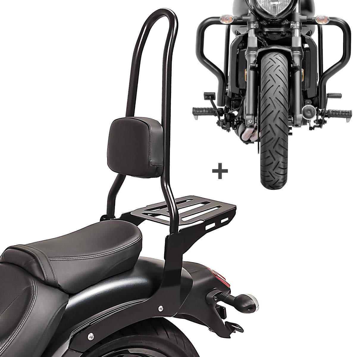 Craftride RH12-4 Sissy Bar Set with Crash Bar for Kawasaki Vulcan S & Vulcan Café 2015-2024 Models | Perfect for Long Rides, Passenger Comfort & Motorcycle Safety Accessories