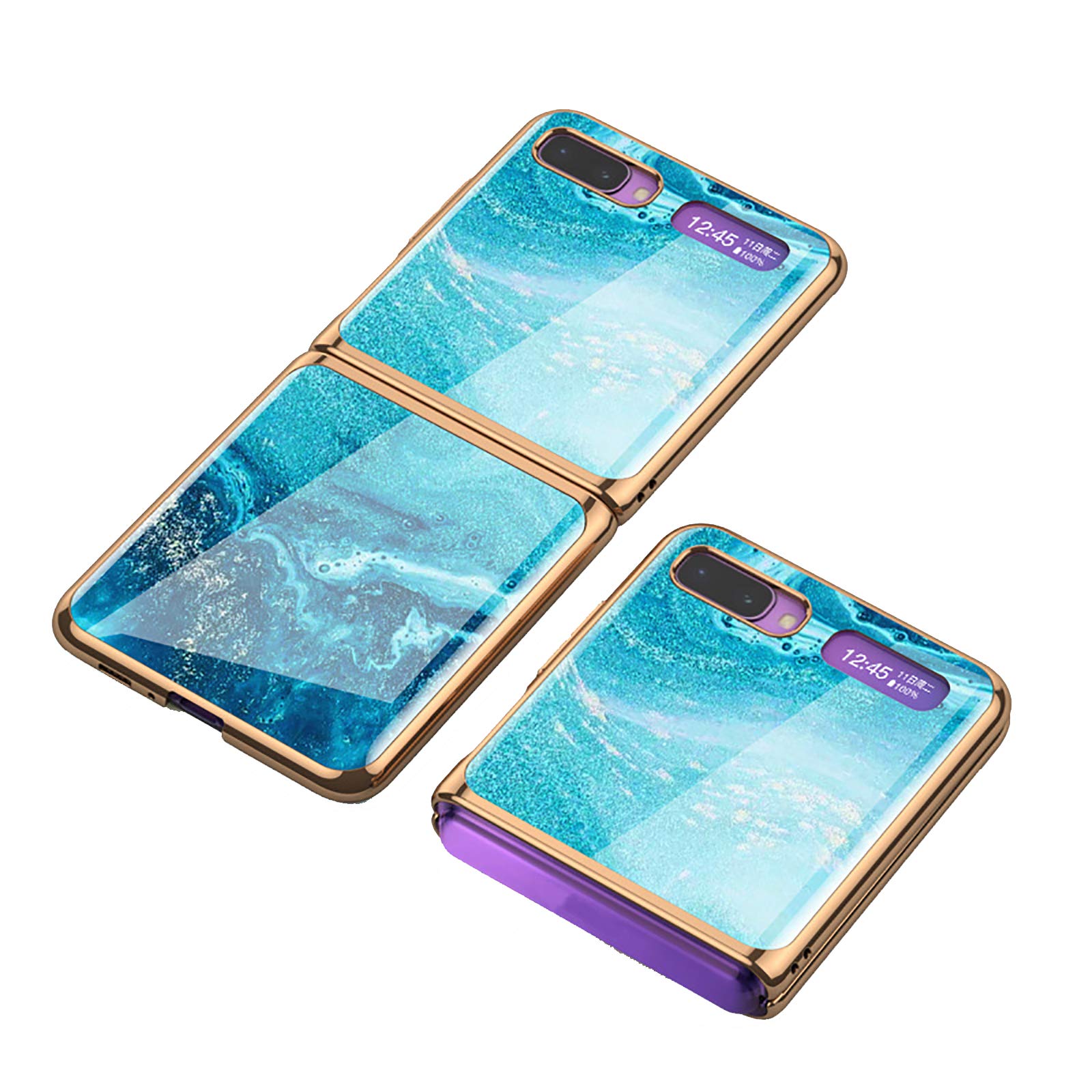 LICHIFIT Ultra-Thin Tempered Glass Phone Case for Samsung Galaxy Z Flip - Electroplated PC Back Cover with Scratch Protection (Blue) | Slim Protective Skin for Everyday Use & Fashion Style