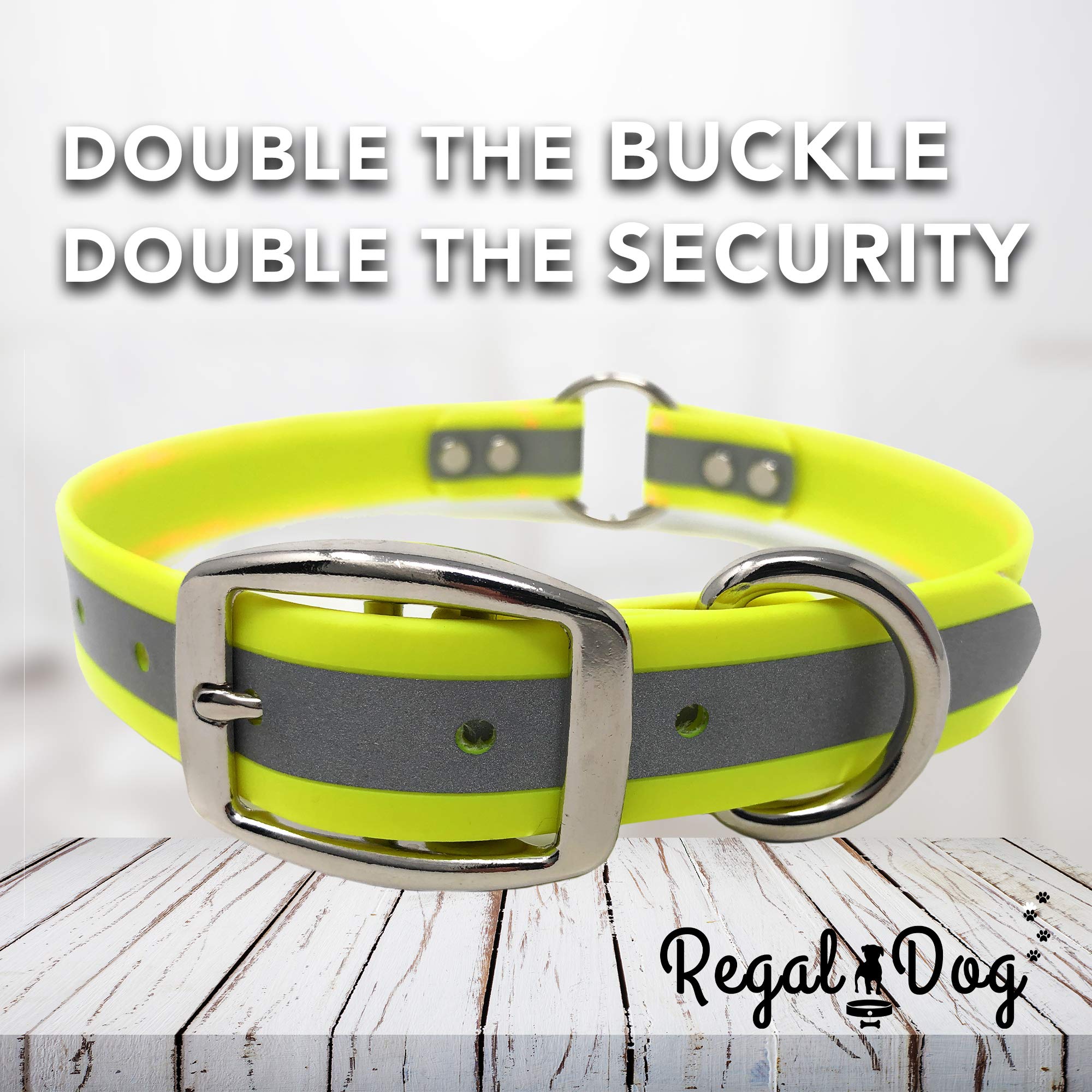 Regal Dog Products Small Yellow Reflective Waterproof Biothane Dog Collar & Leash Set - Heavy Duty D Ring, Center Ring & 5ft Training Leash for Small, Medium & Large Dogs - Perfect for Night Walks, Jogging & Outdoor Adventures