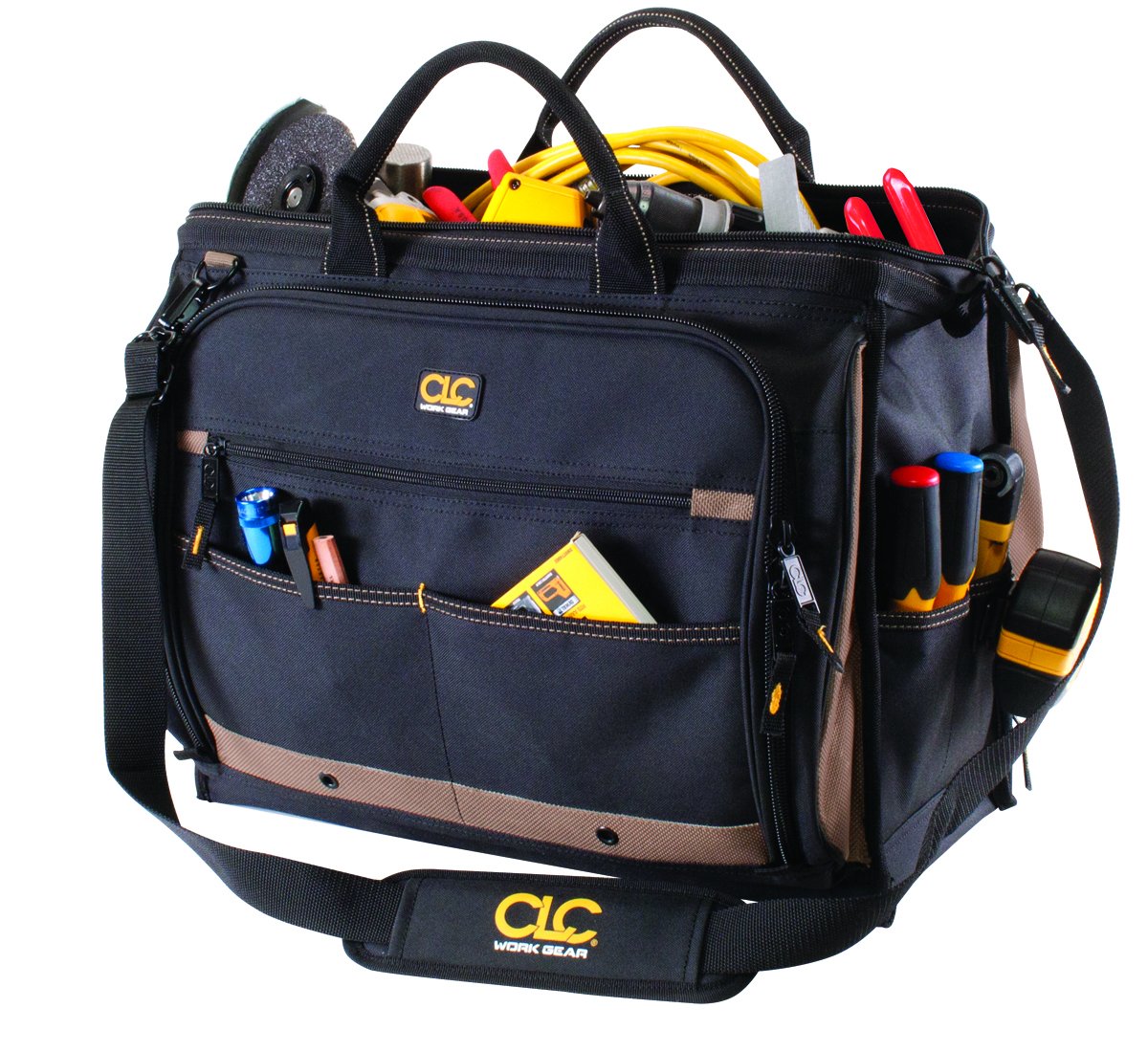 Custom Leathercraft 1539 Multi-Compartment 50 Pocket Heavy Duty Tool Bag for Electricians, Plumbers & Contractors - Perfect for Organizing Wrenches, Screwdrivers & Power Tools On Job Sites