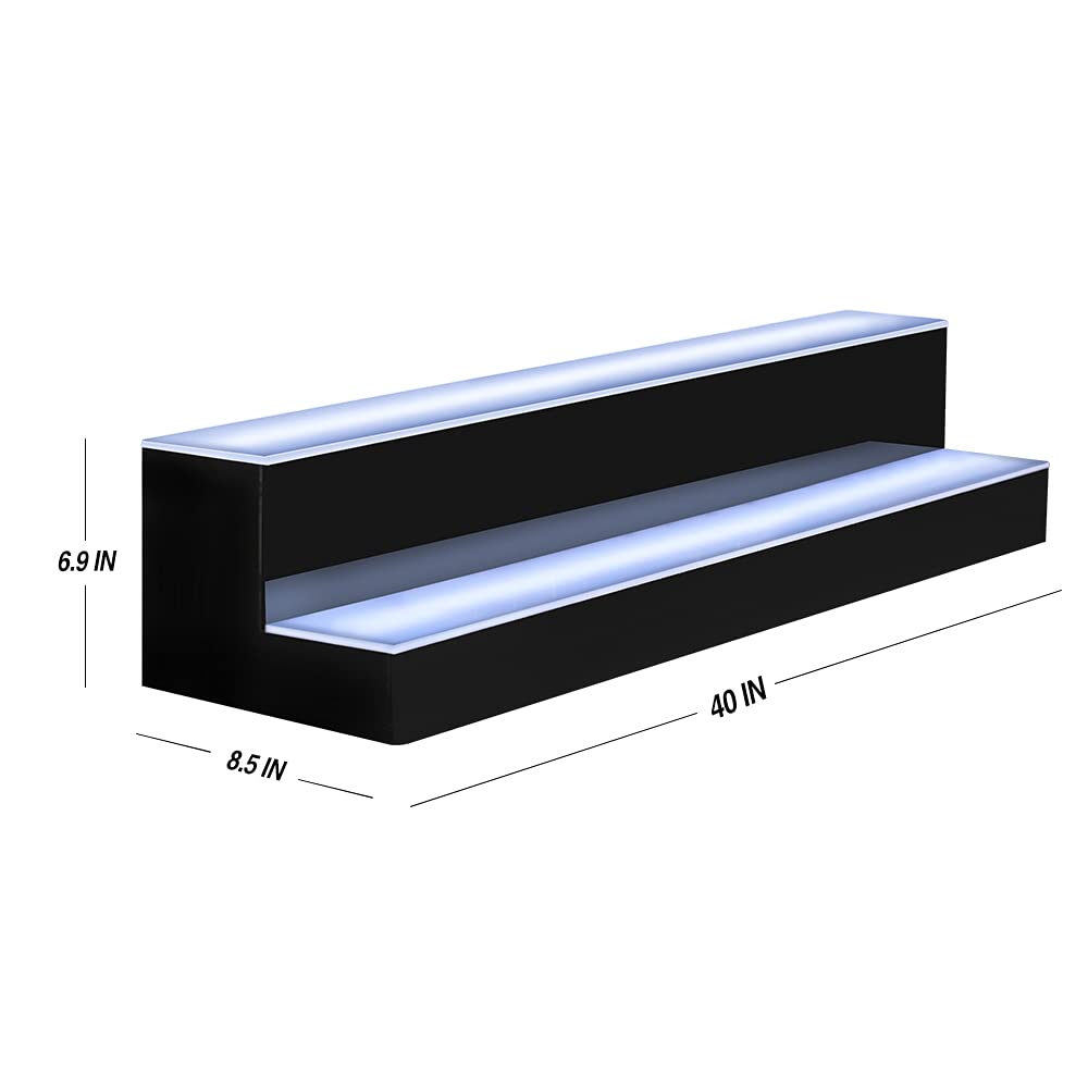 40 Inch Acrylic LED Liquor Bottle Display Shelf - 2 Tier Lighted Bar Shelf with RF Remote Control for Home & Commercial Use | Perfect for Countertop Display in Bars, Restaurants, and Retail Stores