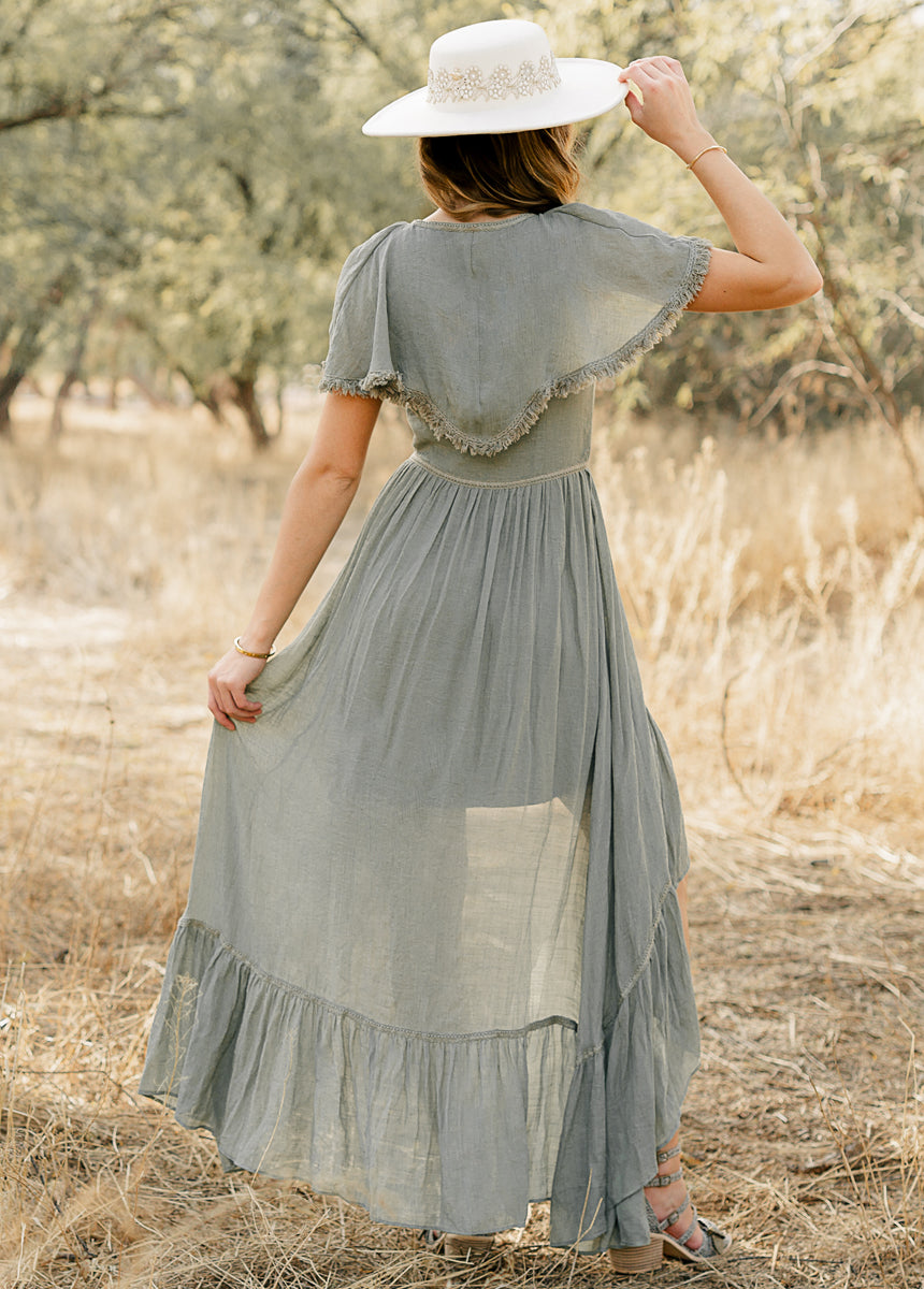 Elegant Irina Maxi Dress in Neutral Green - Flowy Long Dress for Women, Perfect for Summer, Beach, Weddings & Special Occasions