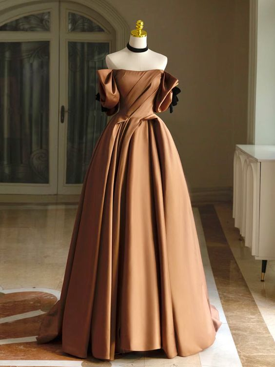 Elegant A-Line Satin Brown Long Prom Dress for Women - Formal Evening Gown J4650 | Perfect for Homecoming, Prom Night, Wedding Guest & Special Occasions
