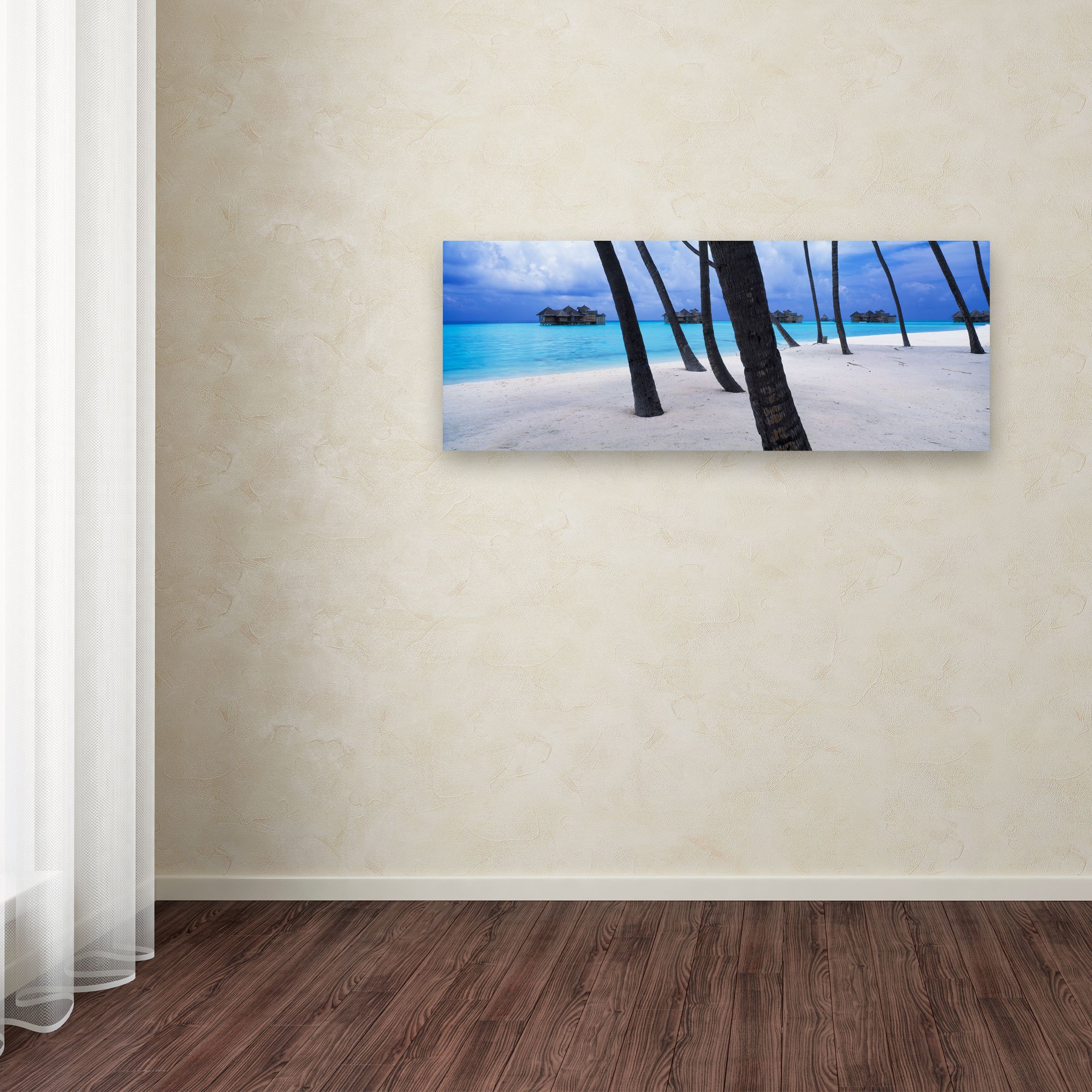 David Evans Beach Palms-Maldives Wall Art Print - 16x47 Inch Tropical Coastal Decor for Living Room, Bedroom & Office - Trademark Fine Art