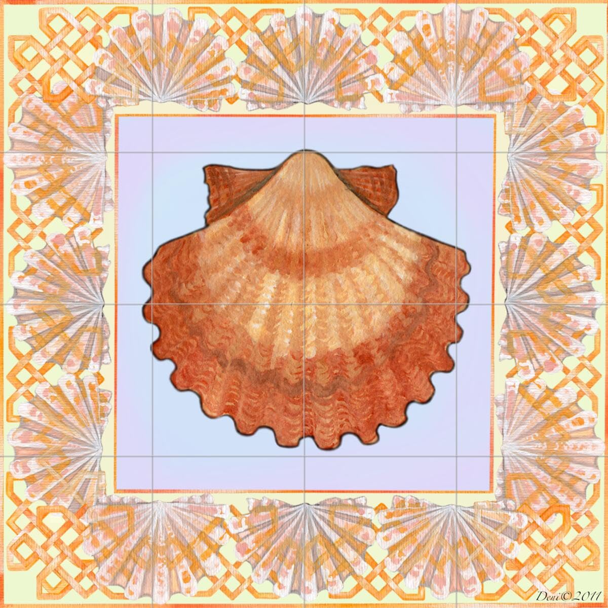 Denise Freeman Seashell Square 6 Ceramic Backsplash Tile Mural - Ocean Theme for Kitchen, Bathroom & Shower - Waterproof & Easy to Clean - Perfect for Beach House & Coastal Decor