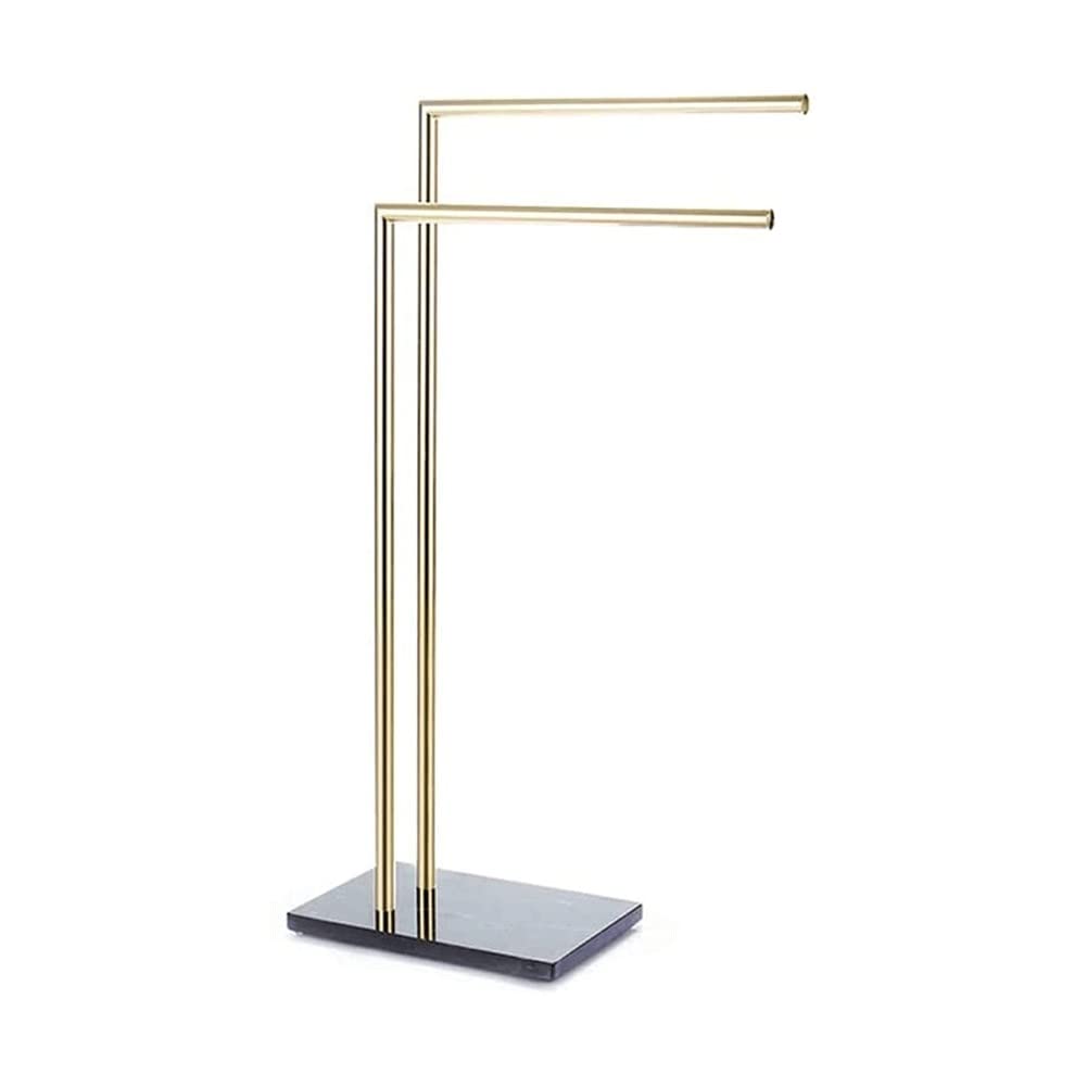 Modern Freestanding Double Towel Rack with Marble Base - L-Shaped Bathroom & Kitchen Towel Holder for Hand & Bath Towels | Space-Saving Drying Stand for Small Bathrooms, Laundry Rooms & Guest Suites