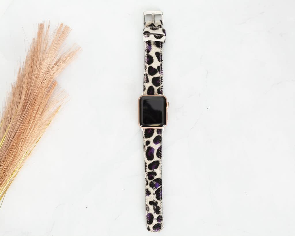 **Genuine Leather Apple Watch Band 44mm - Handmade Fluffy Strap Compatible with iWatch Series 7/6/5/4/3/2/1/SE - Soft & Durable Wristband for Women & Men (Medium, Band-Jaguar) - Perfect for Workouts, Office & Casual Wear**