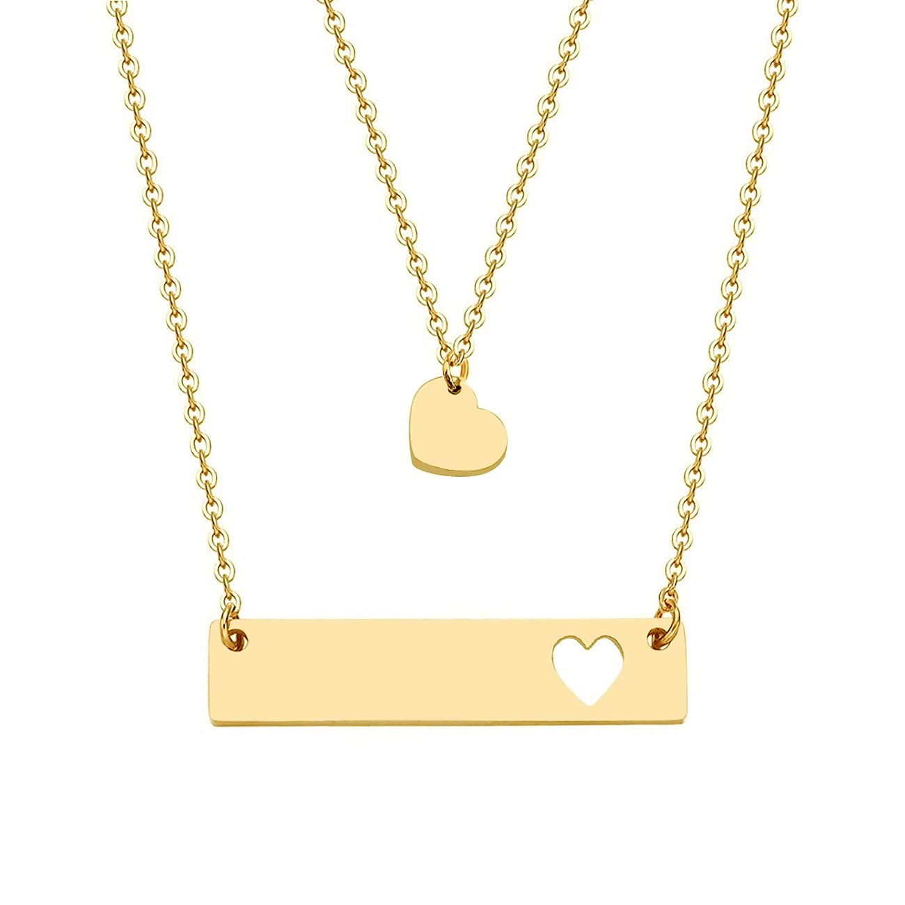 JJTZX Mother Daughter Necklace Set - Horizontal Bar with Cutout Heart Pendant - Matching Mommy and Me Jewelry for Women - Perfect Gift for Birthday, Anniversary & Mother's Day