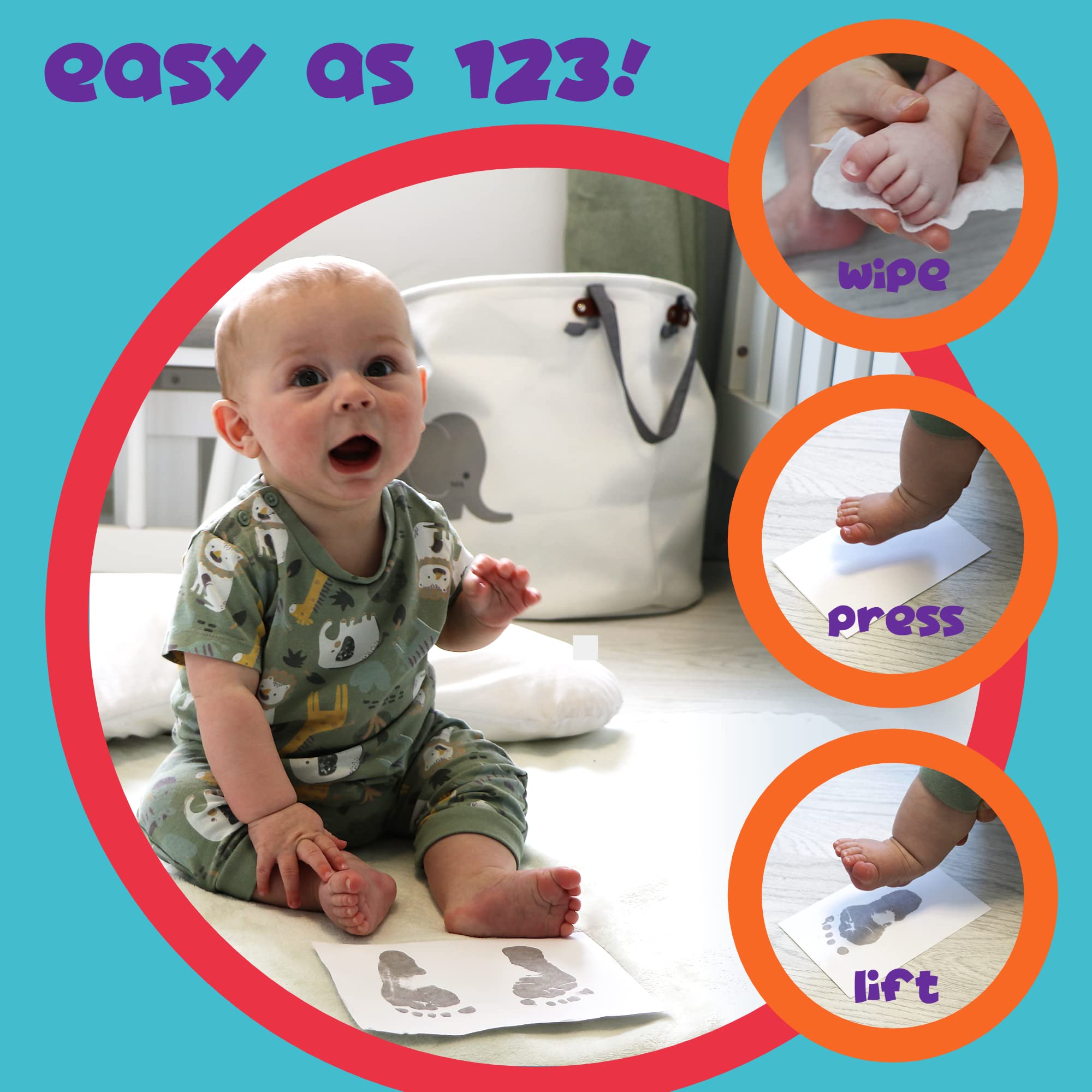 Baby Footprint Kit & Handprint Kit Twin Pack - Inkless Newborn Hand and Footprint Keepsake Gift Set with 8 Frame-Ready Sheets & 2 Wipes | Perfect for Baby Shower, First Birthday, and Family Memory Preservation