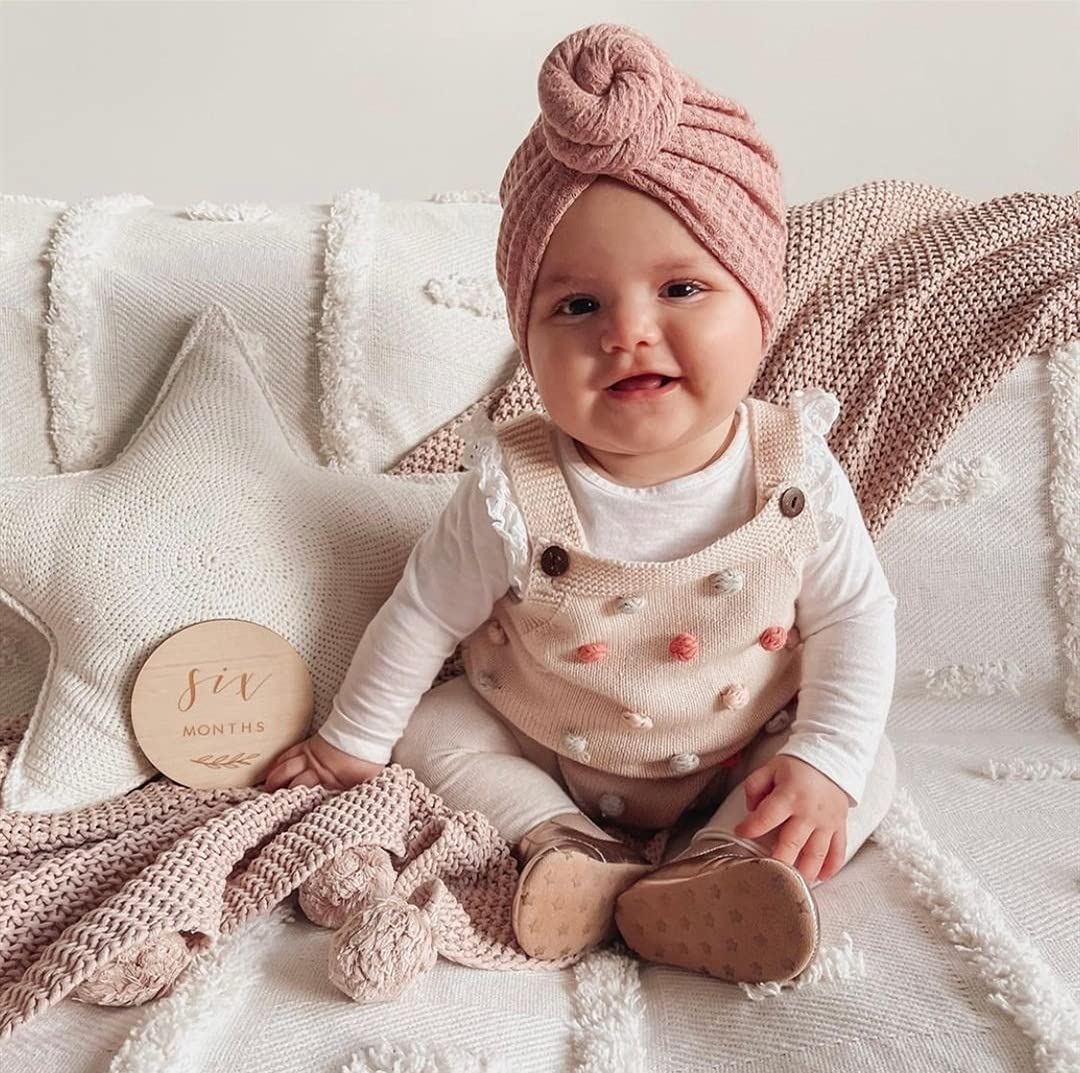 JIAHANG Baby Donut Knotted Bow Hat - Soft Waffle Knit Turban Head Wrap - Unisex Infant Toddler Beanie Cap (6-Pack) - Perfect for Newborn Photos, Baby Showers & Everyday Outfits
