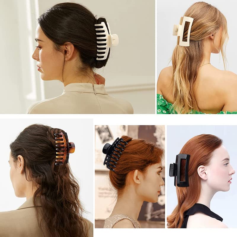 Belicia 8 Pack Large Hair Claw Clips for Women - 4.3 Inch Rectangular Hair Clips, Hair Jaw Clamps (4 Colors) - Perfect for Ponytails, Buns and Everyday Hairstyles