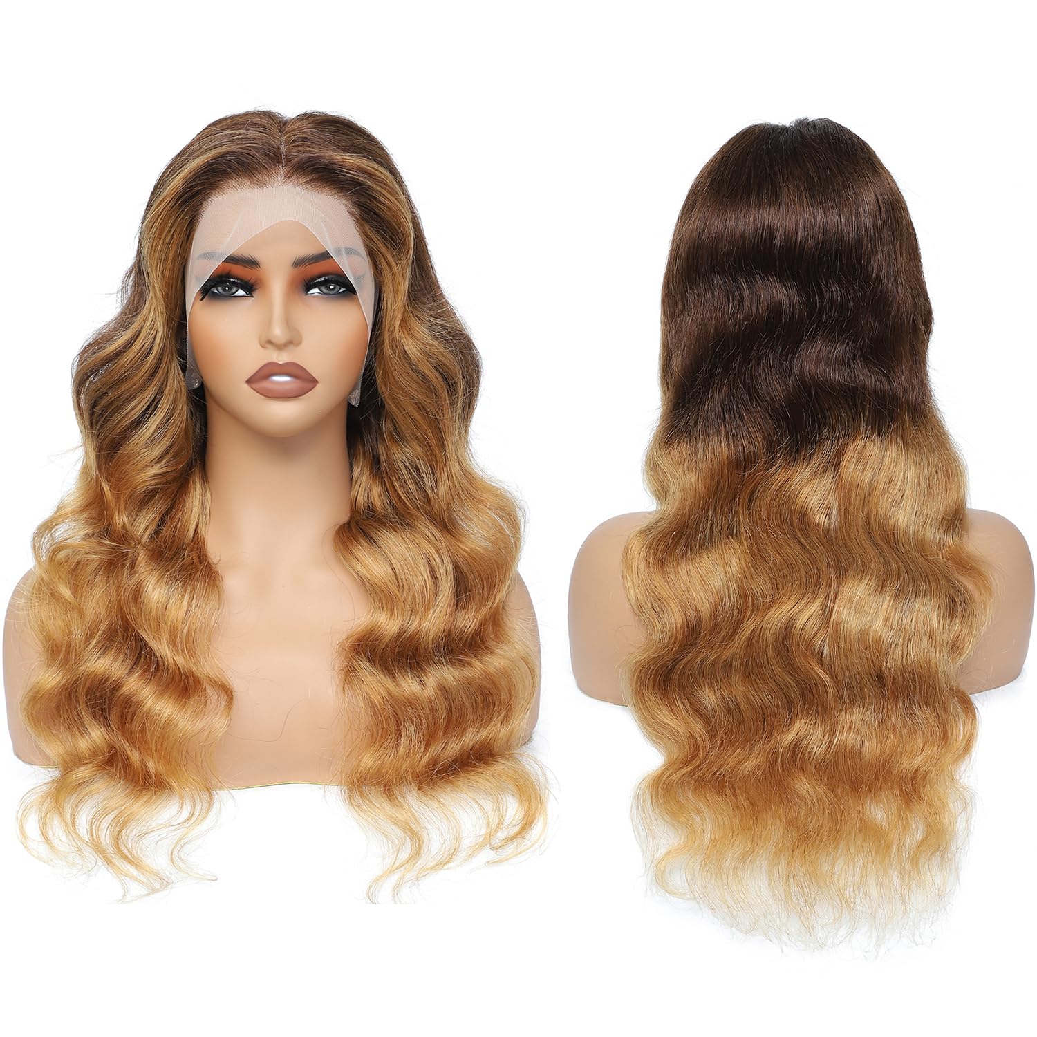 13x4 Ombre Lace Front Wigs Human Hair - Pre Plucked Brazilian Virgin Hair with Baby Hair | Blonde 13x4 Body Wave HD Lace Wig | Glueless 4/27 Colored Human Hair Wig for Women (26 Inches) - Perfect for Daily Wear, Cosplay, Parties & Special Occasions