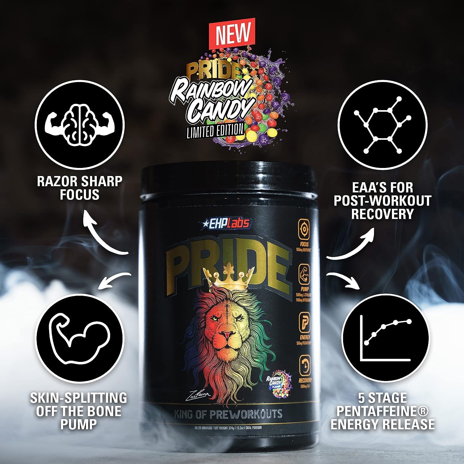 EHP Labs Pride Pre-Workout Powder - 40 Servings for Energy, Focus & Performance | Best for Gym, Bodybuilding & Fitness Training