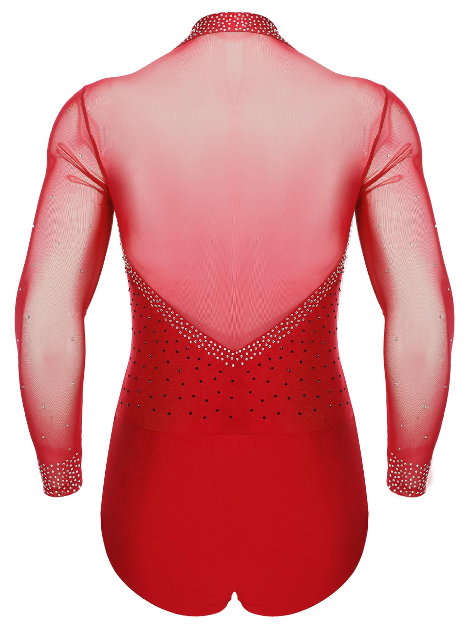 Men's Glitter Latin Tango Dance Leotard Bodysuit - Sheer Mesh Figure Skating & Ballroom Dancewear - Perfect for Performances, Competitions & Dance Practice