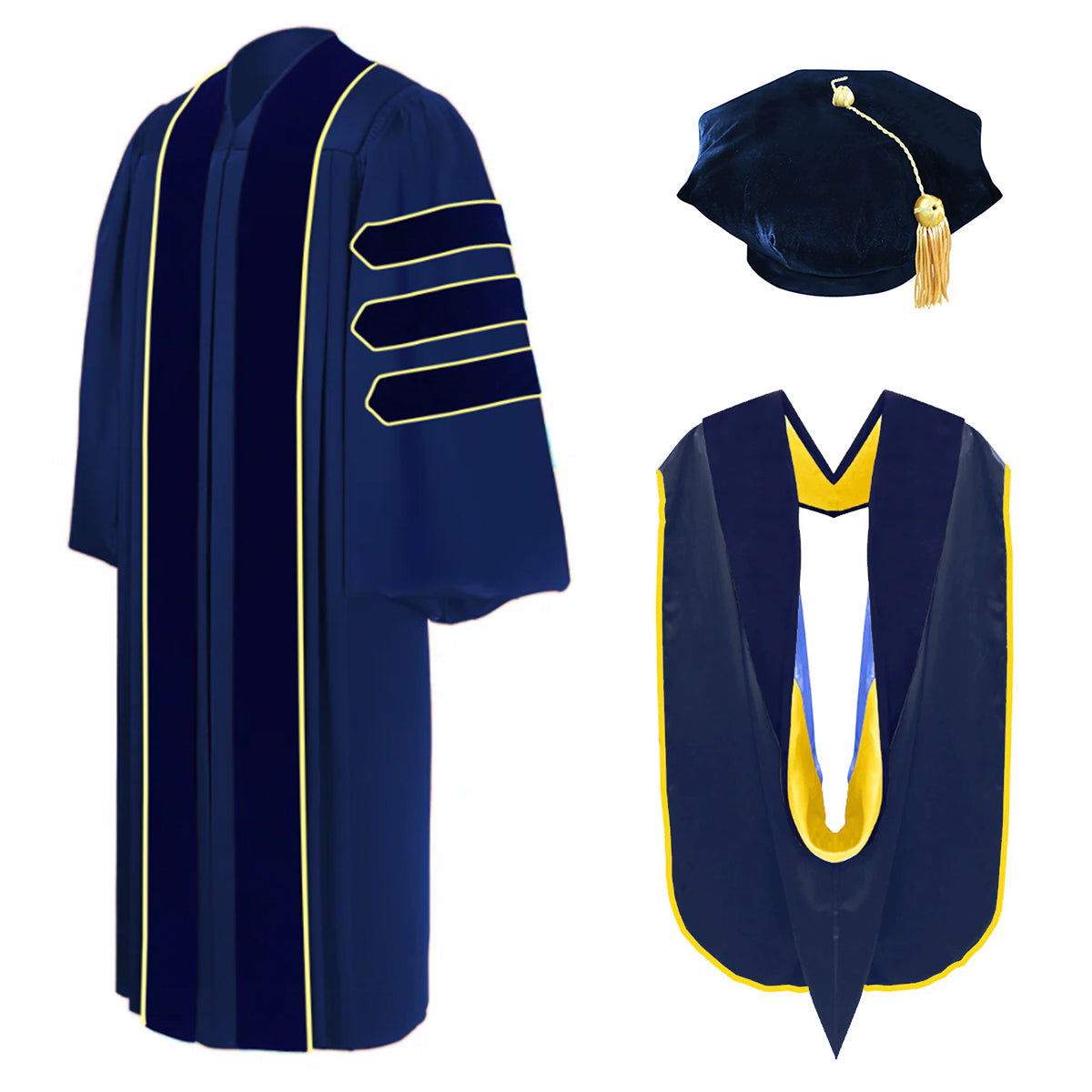 UC Berkeley Doctoral Regalia Graduation Gown Set - PhD Cap, Hood & Tassel for Commencement Ceremony & Academic Events