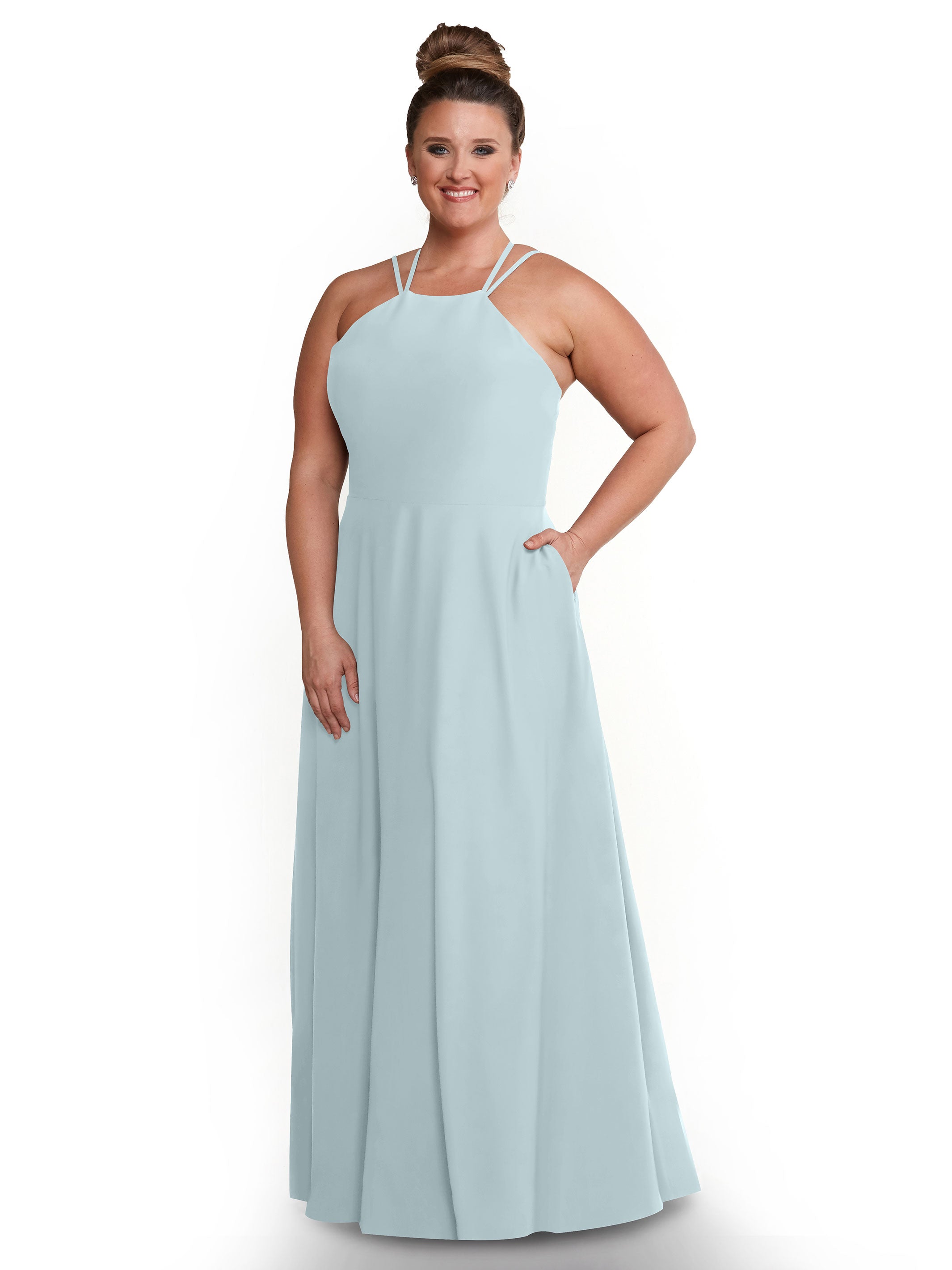 Elegant 83006 Stretch Chiffon A-Line Bridesmaid Dress with Halter Neckline - Perfect for Weddings, Formal Events & Special Occasions