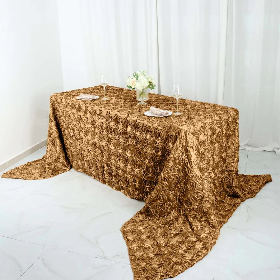 BalsaCircle 90x156 Inch Gold Satin Raised Rosette Rectangle Tablecloth - Elegant Wedding Reception, Party Dining Table Cover - Perfect for Banquets, Holiday Dinners & Special Events
