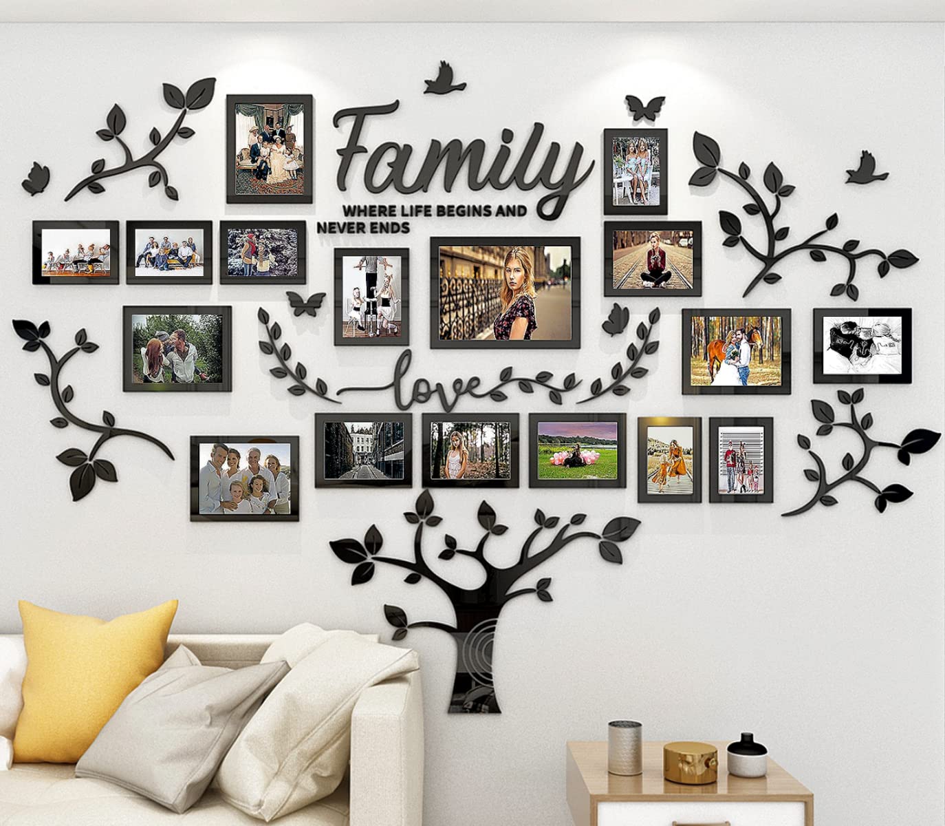 DIY 3D Family Tree Wall Sticker - Black Picture Frames Collage for Living Room Decor | Perfect for Home Wall Art, Photo Displays & Interior Design