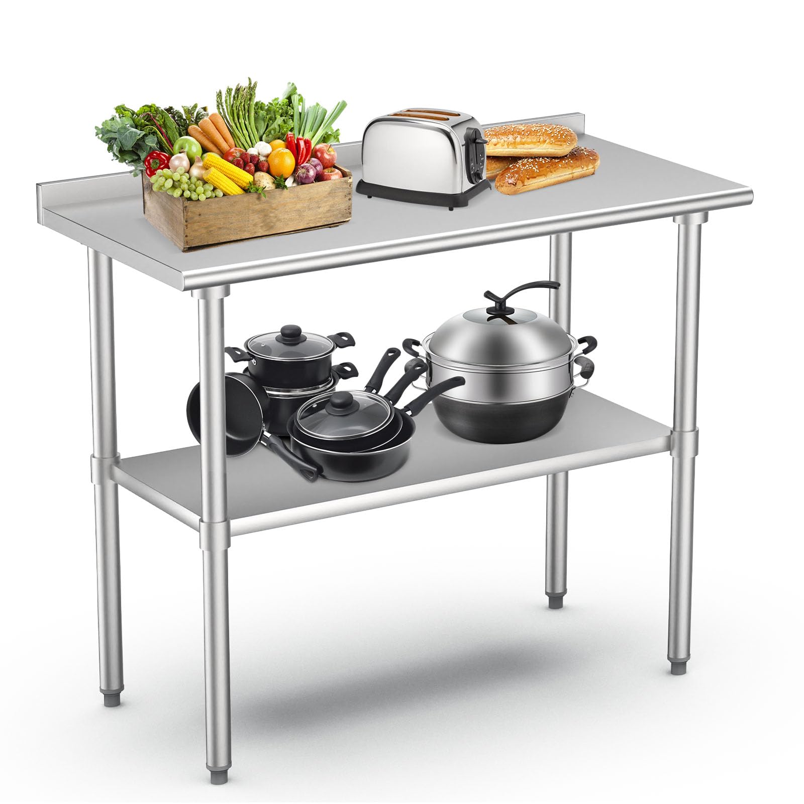 BELANITAS 48x24 Inch NSF Stainless Steel Commercial Prep Table with Backsplash - Heavy Duty Metal Work Table for Kitchen, Butcher Block, Restaurant & Food Prep - Ideal for Commercial Kitchens, Delis, Bakeries & Catering Services