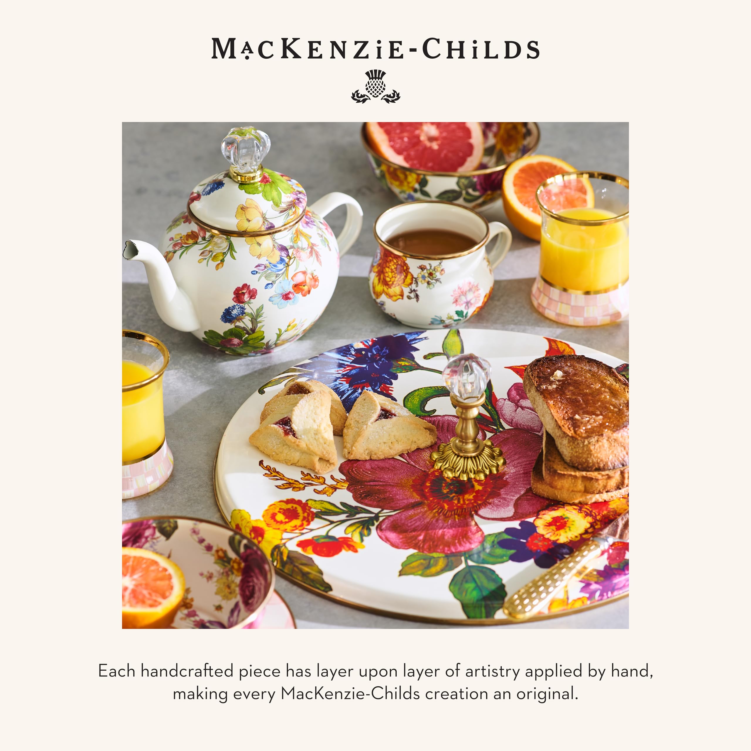 MACKENZIE-CHILDS Large Enamel Canister - 1.89L Kitchen Storage Container for Flour, Sugar & Dry Goods | Airtight White Flower Market Design | Perfect for Pantry Organization & Farmhouse Style Kitchens