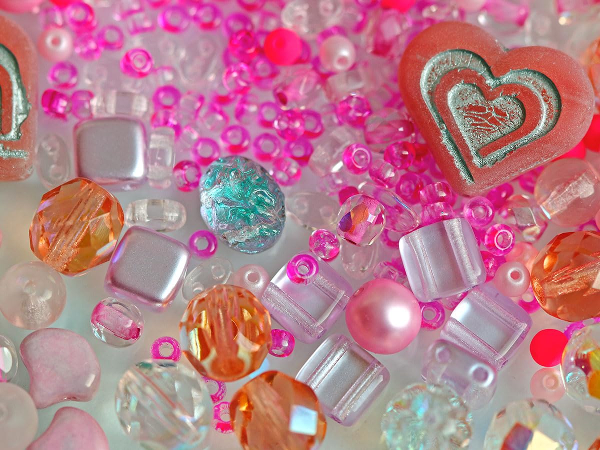 65g French Rose Fuchsia Czech Glass Bead Mix for Jewelry Making, DIY Crafts, Scrapbooking & Home Decor | Assorted Glass Beads for Necklaces, Bracelets, Earrings & Art Projects