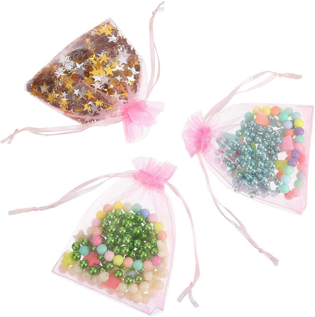 100 Pcs 4x6 Inches Pink Organza Gift Bags with Drawstring Satin Ribbon - Sheer See-Through Fabric Favor Pouches for Baby Shower, Wedding, Party Favors, Holiday Gifts, Jewelry Storage & Card Deck Packaging - Perfect for Bridal Showers, Birthday Presents and Christmas Gift Wrapping