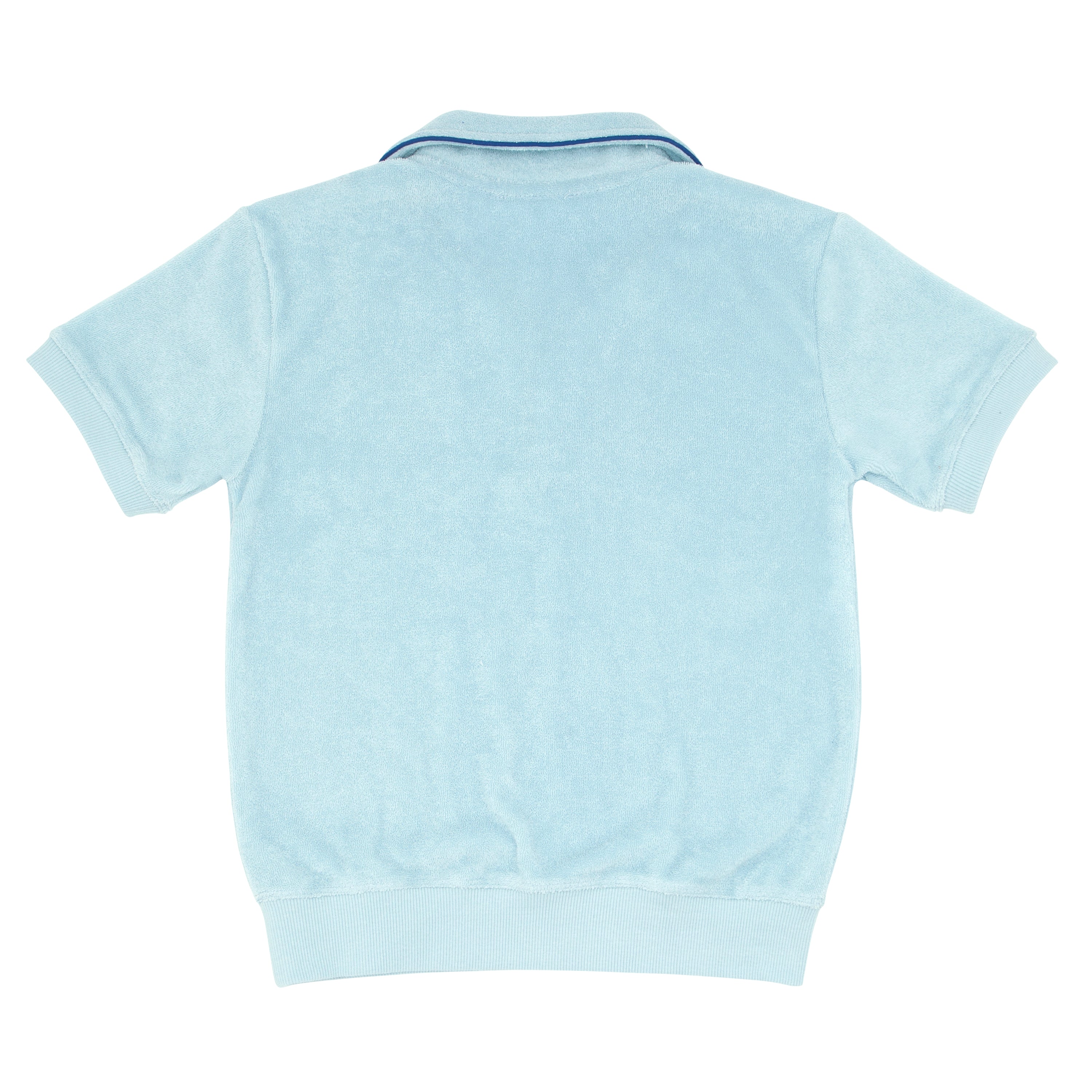 Unisex Pacific Blue French Terry Polo Shirt with Ribbed Hem - Casual & Sporty Wear for Men and Women