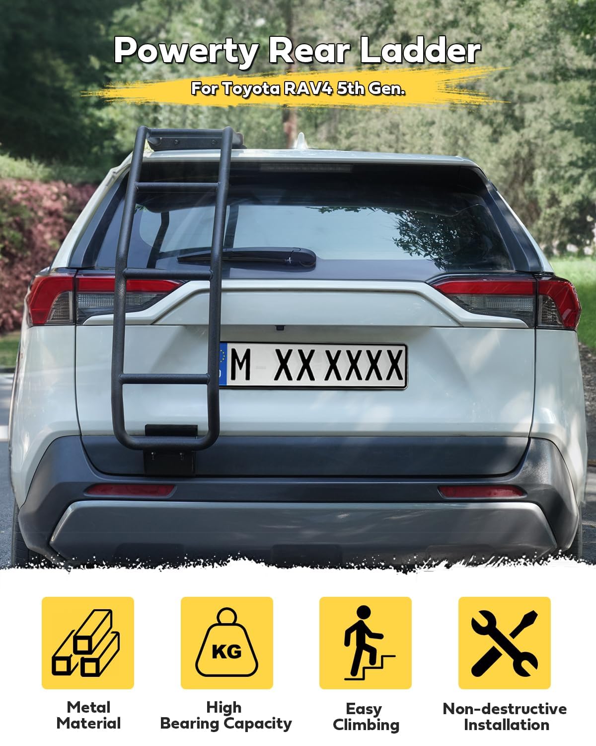 2019-2025 Toyota RAV4 Rear Tailgate Ladder - Heavy Duty Left Side Accessory for Off-Roading, Camping & Roof Rack Access