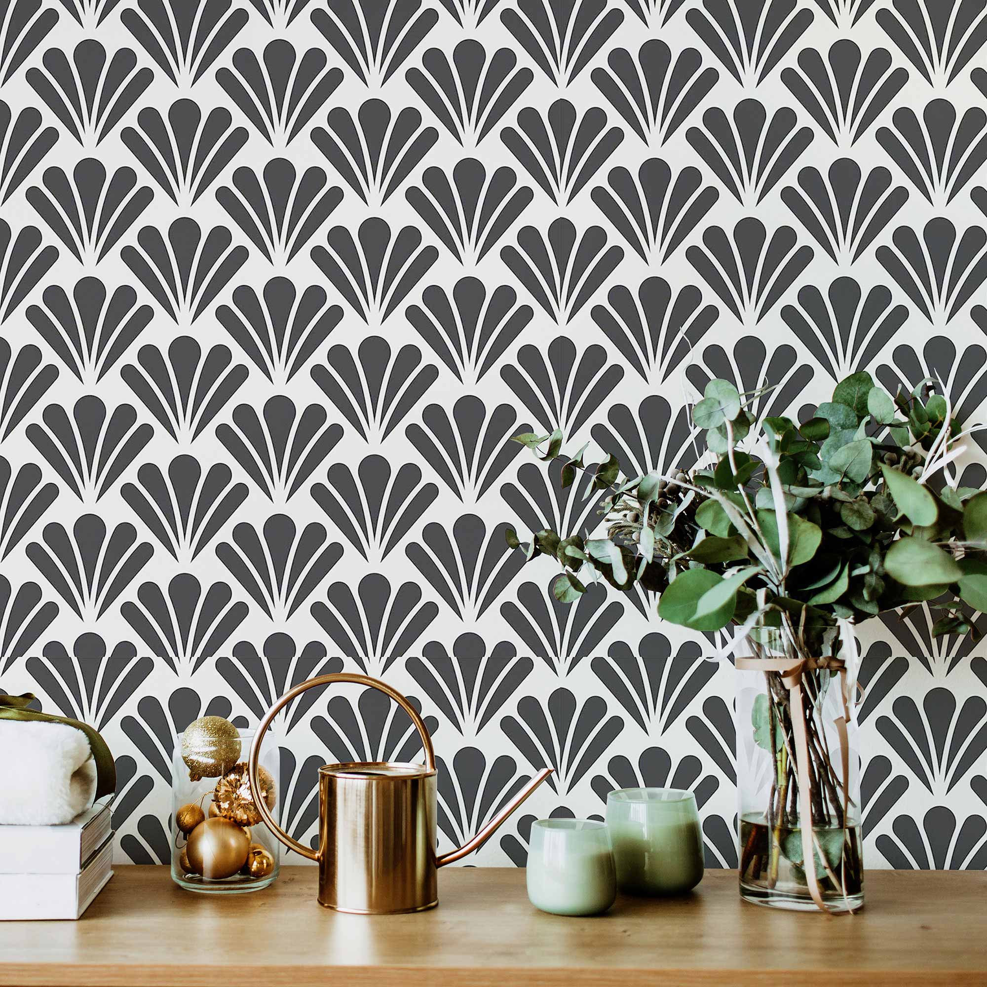 Black and White Shell Peel and Stick Removable Wallpaper - Self-Adhesive Decorative Wall Covering for Bedroom, Living Room, Office - Easy to Apply & Remove - Pattern #4009
