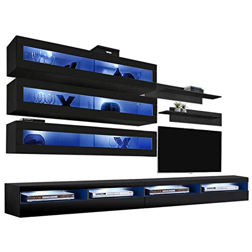 Modern Wall-Mounted TV Stand with Storage & LED Lights - 35
