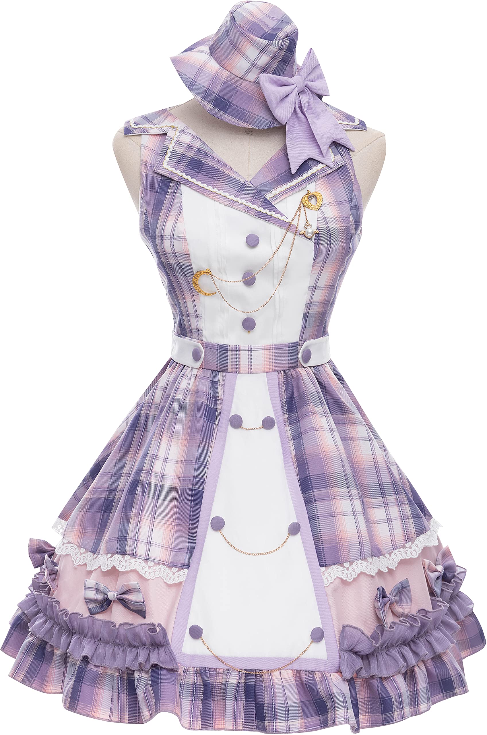 Japanese Kawaii Sweet Lolita Dress - Purple Anime Gingham Costume for Plus Size Women & Girls | Cute Summer Uniform for Cosplay, Halloween Parties & Anime Conventions