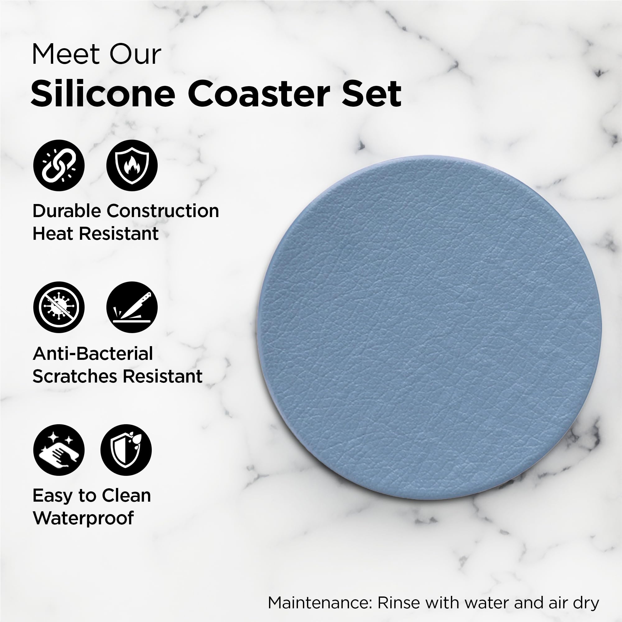 UMAI Tea Coaster Set of 6 with Stand - 10cm Diameter, 2mm Thick Non-Slip Coasters for Dining Table | Heat Resistant Drink Mats for Hot Pots & Mugs | Perfect Housewarming Gift & Kitty Party Favors for Women (Blue) | Ideal for Tea Parties, Coffee Tables & Home Decor