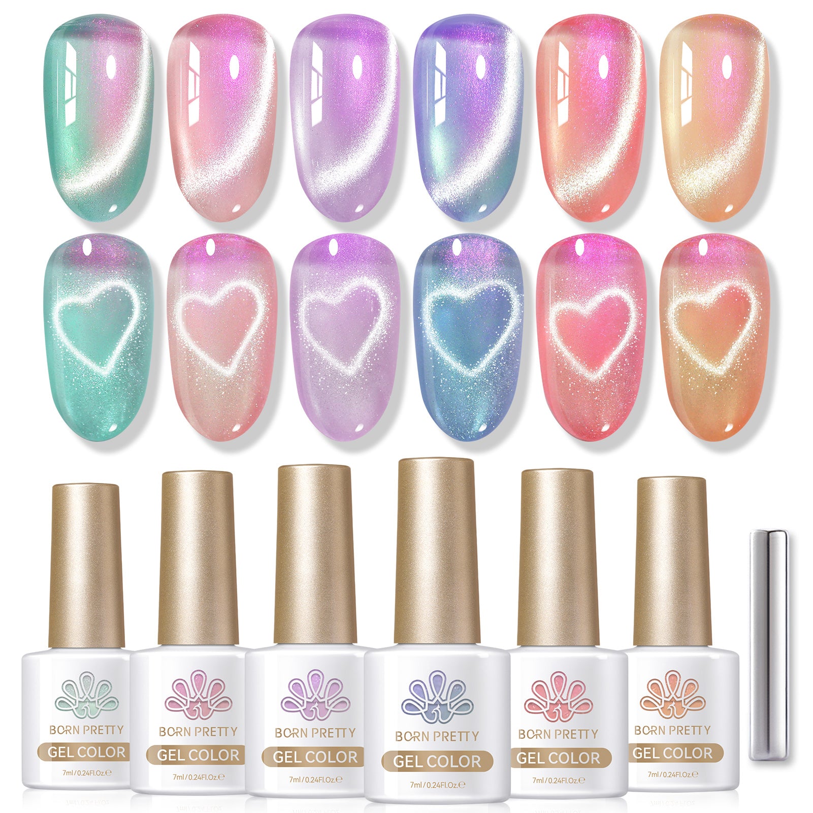 6 Colors Aurora Cat Magnetic Gel Polish Set - M43 Coral Sea 7ml - Long Lasting Nail Art Kit for DIY Manicures at Home, Salon & Party Nails
