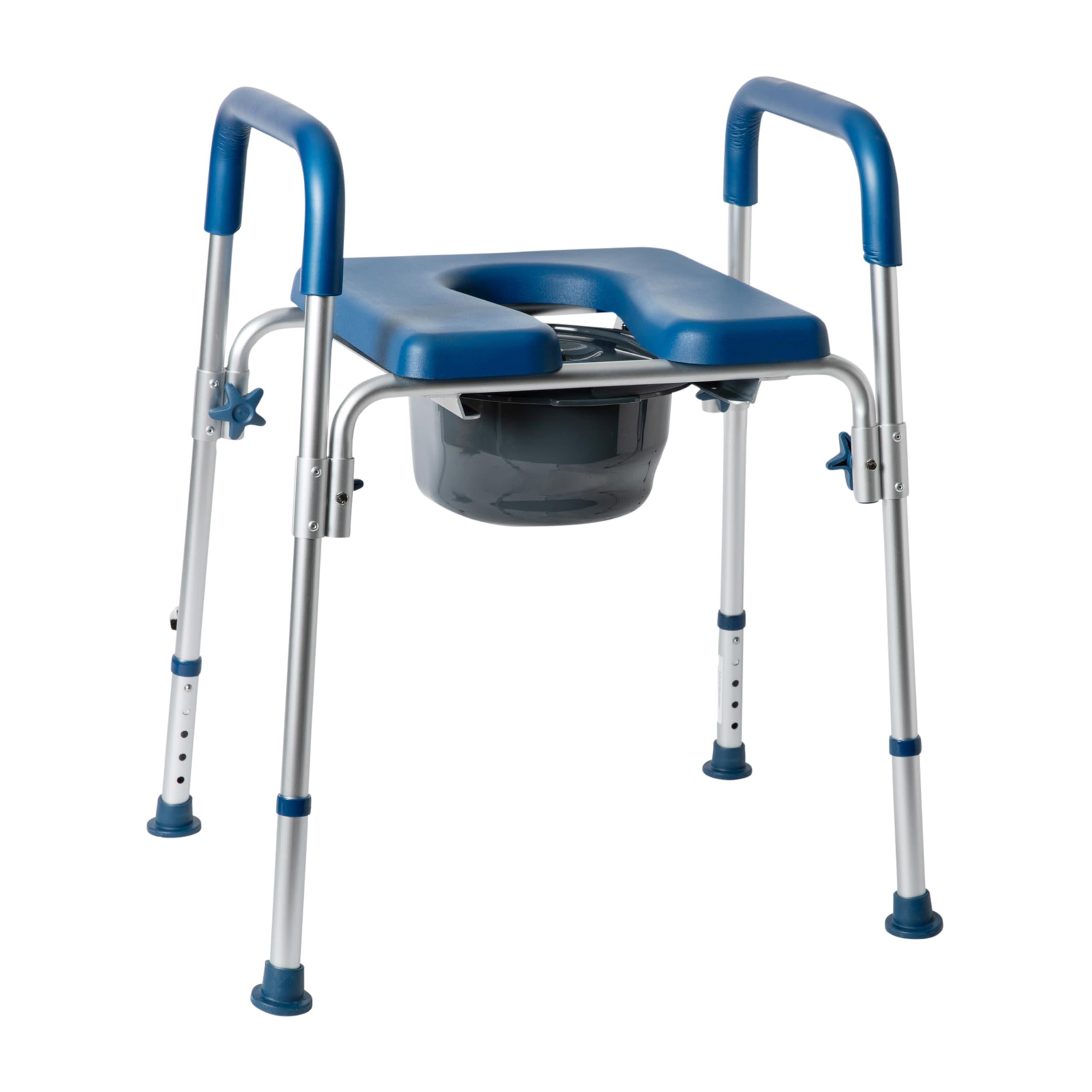 Flash Furniture Hercules 3-in-1 Commode Chair with Arms - Adjustable Height Portable Toilet Chair with Safety Rails, Padded Seat & Armrests - Ideal for Elderly Care, Post-Surgery Recovery & Home Healthcare (Blue)