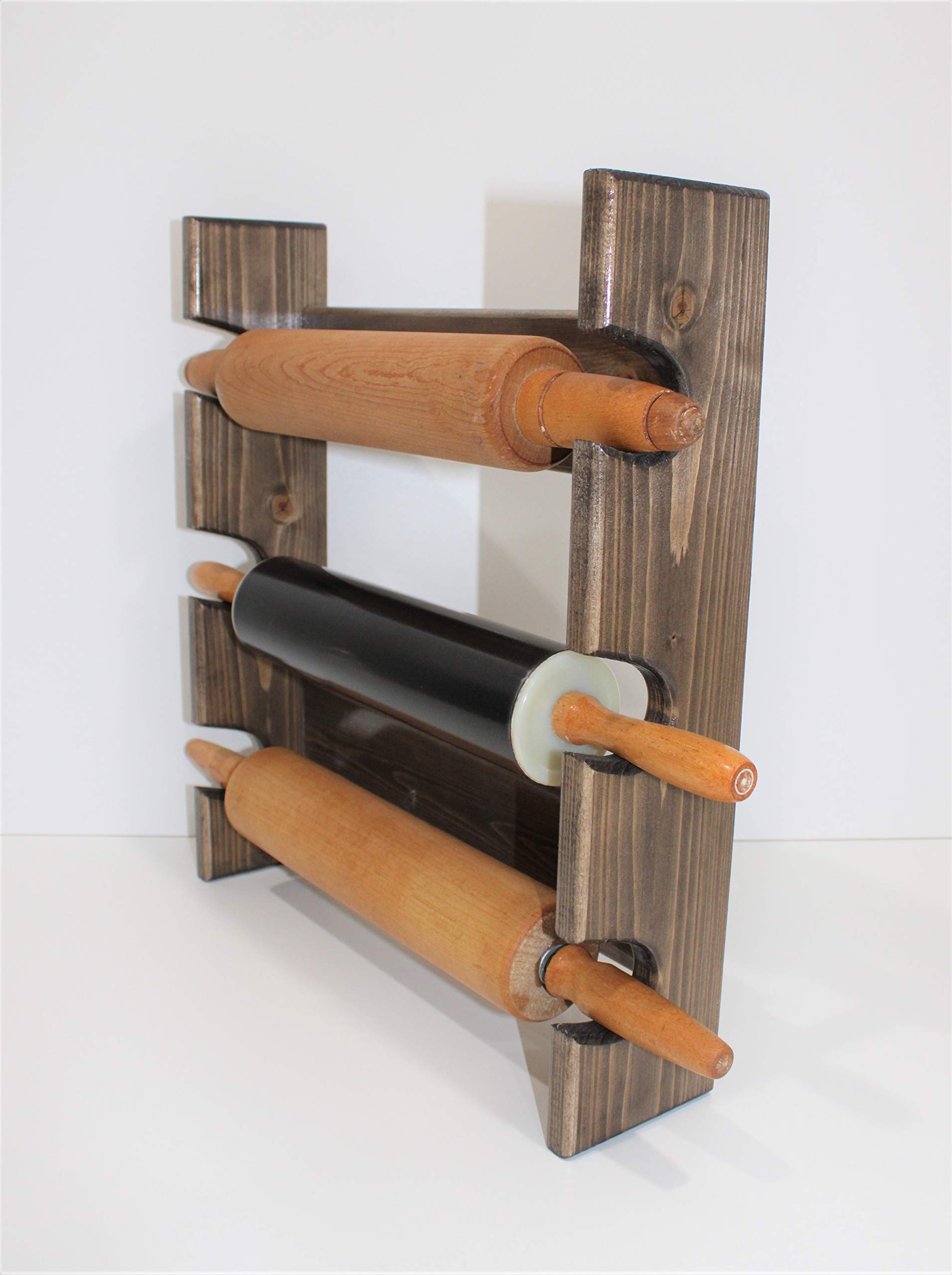 3-Slot Rolling Pin Rack - Sturdy Wooden Rolling Pin Holder & Organizer for Baking Tools - Perfect for Kitchen Storage, Countertop Display, and Baking Accessories Organization