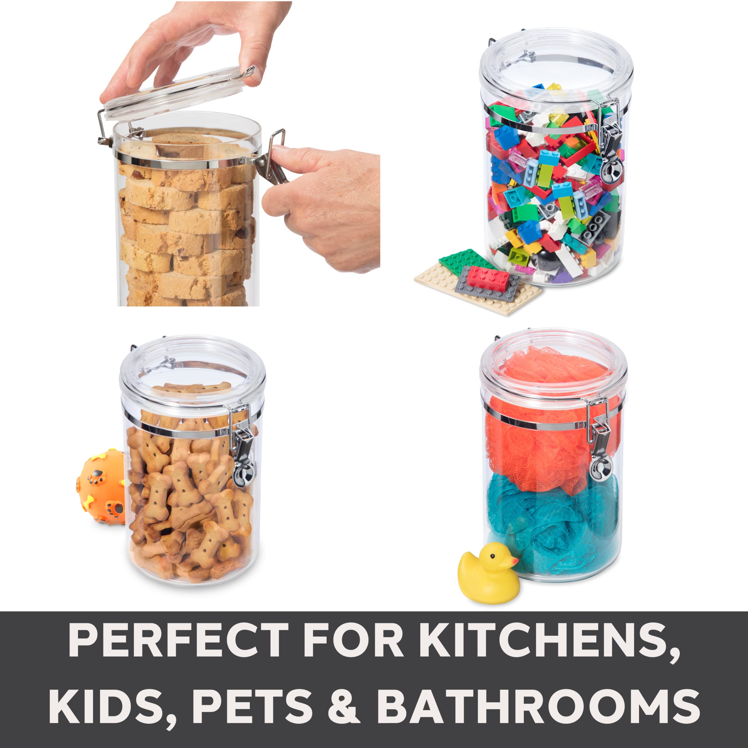 Oggi 4-Piece Clear Airtight Canister Set with Clamp Lids - Perfect for Kitchen & Pantry Storage of Flour, Sugar, Coffee, Rice, Tea, Spices & Herbs - Ideal for Baking, Cooking & Organizing Dry Foods