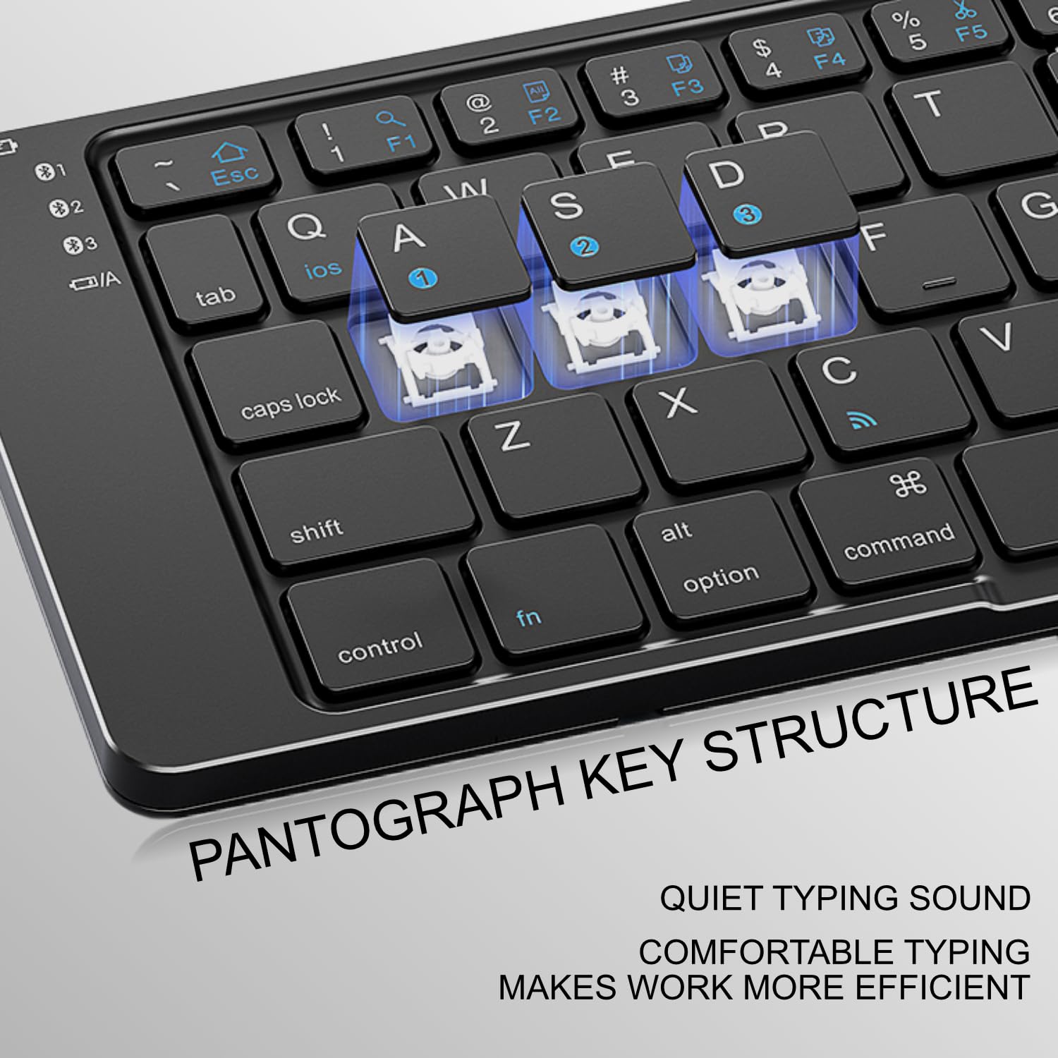 Portable Folding Wireless Bluetooth Keyboard - Ultra-Thin USB-C Rechargeable for iOS Android Windows Mac | Multi-Device Compatible with Smartphone Tablet Laptop | Compact Travel & Business Keyboard for Office, Home, Coffee Shop (Black)