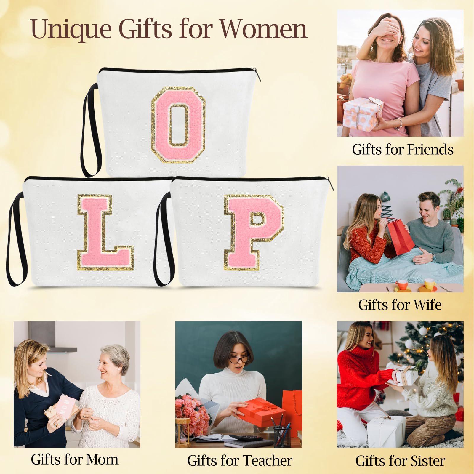 UAREHIBY A-Z Personalized Cosmetic Bag for Women - Perfect Bridal & Bridesmaid Gifts, Birthday Present for Best Friend, Thank You Gift for Nurses & Teachers - Ideal for Travel, Makeup Storage & Everyday Use