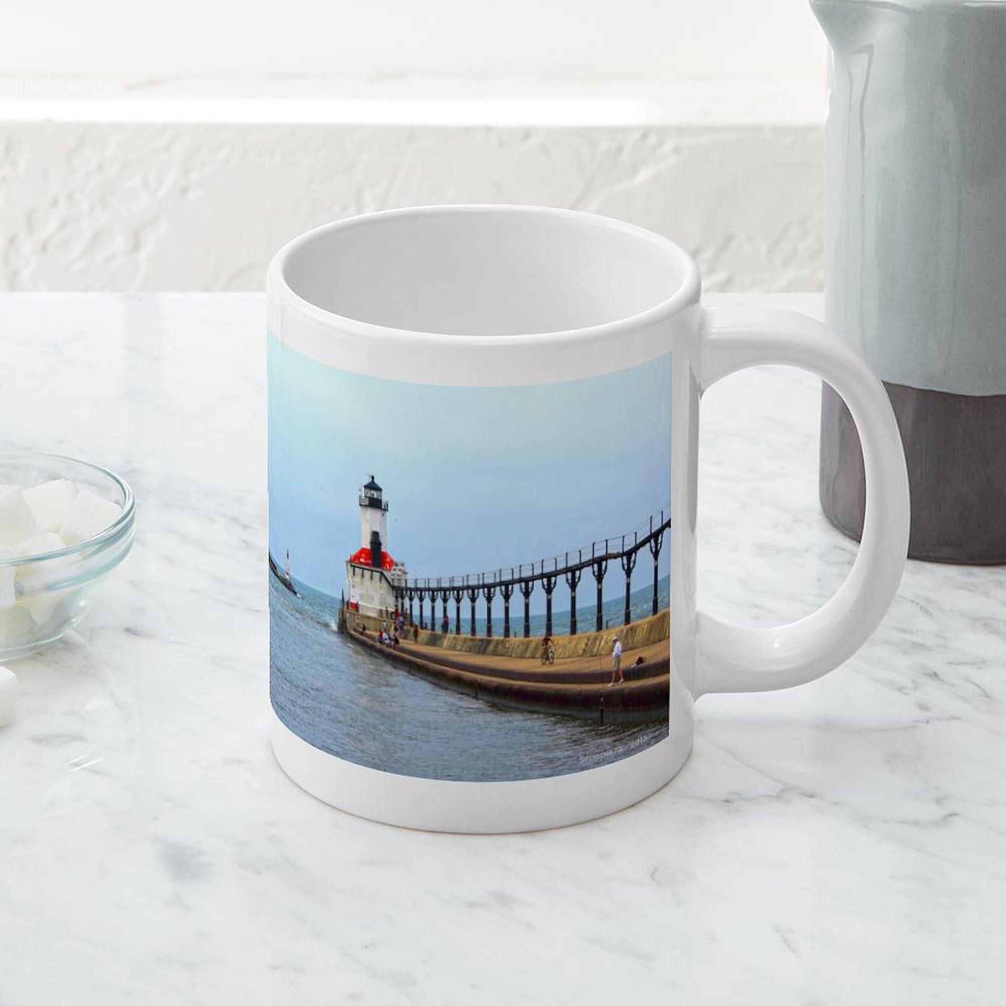 Michigan City Lighthouse 20 oz Ceramic Coffee Mug - Large Insulated Travel Cup for Hot & Cold Drinks - Perfect for Home, Office, Camping and Gifts