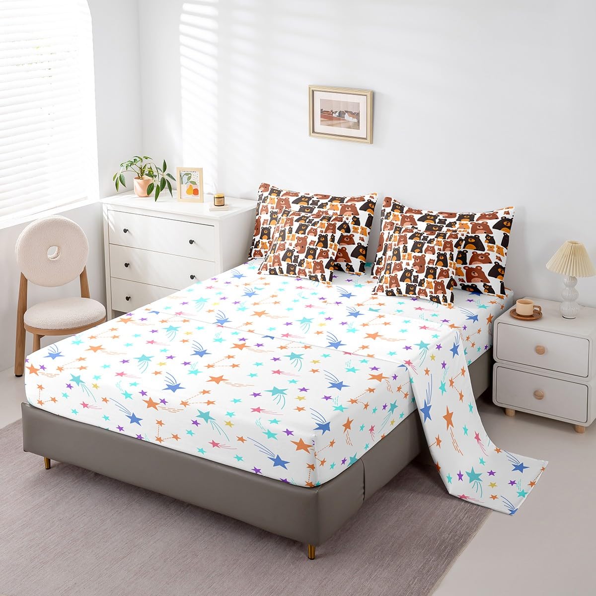Feelyou Toddler Bear Bed in a Bag - 7-Piece Wild Animals Comforter Set with Sheets for Boys & Girls | Cute Cartoon Kawaii Nursery Decor | Perfect for Kids' Bedrooms, Daycare, or Gift