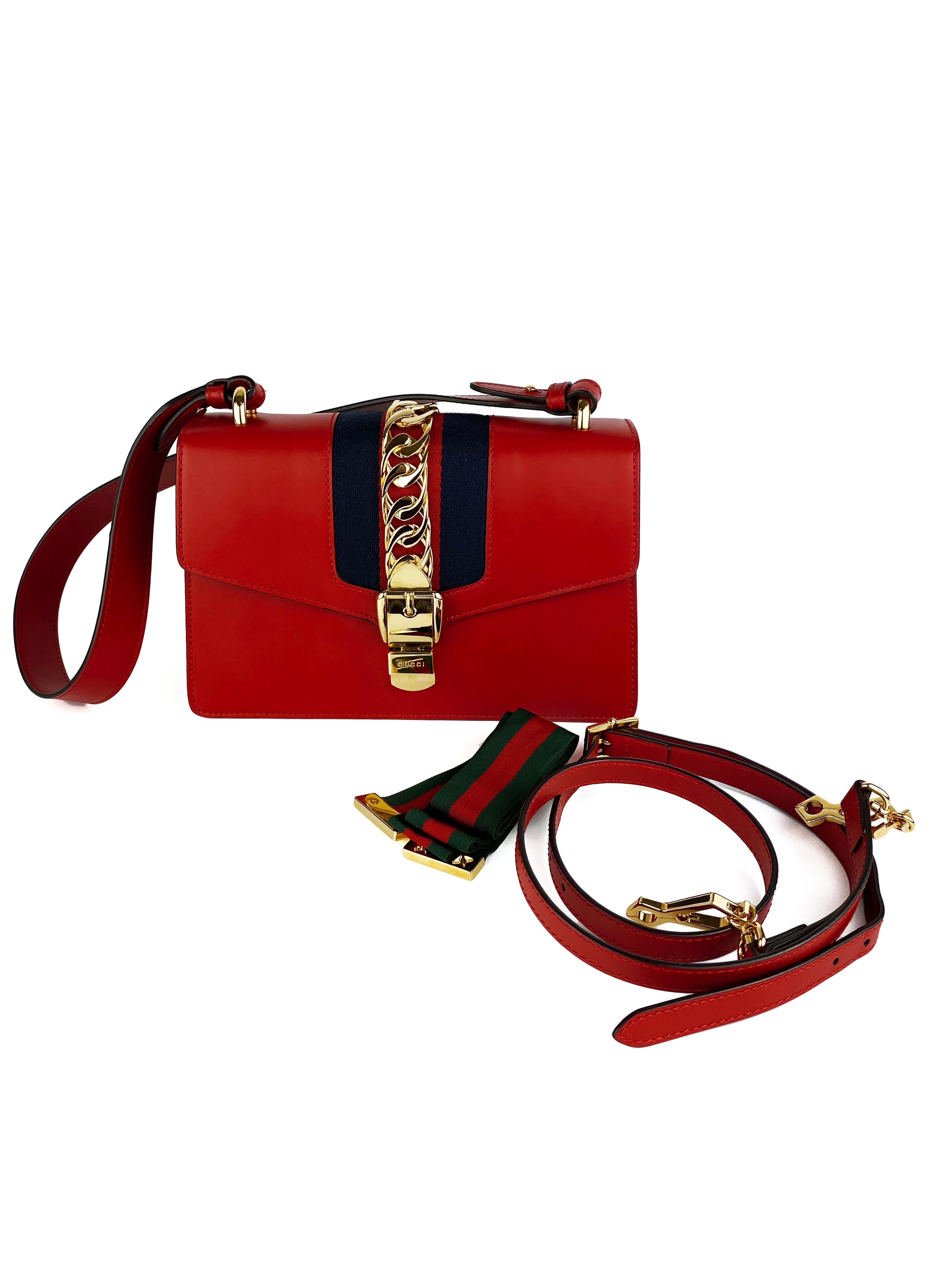 Gucci Sylvie Small Red Leather Crossbody Bag for Women - Luxury Designer Handbag for Everyday Use, Date Night & Travel