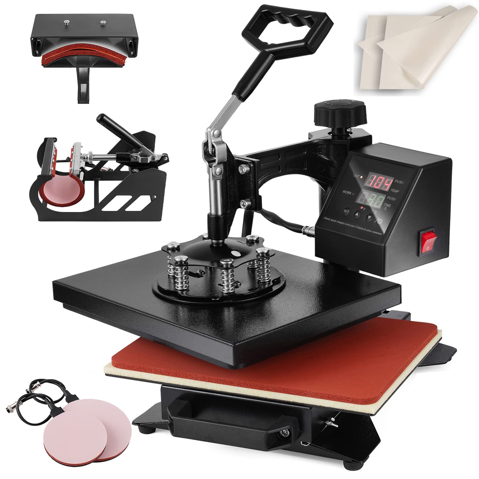 TOPDEEP 5 in 1 Swing Away Heat Press Machine - 12x10 Inch Multifunction T-Shirt Press with Sublimation Transfer for Hats, Mugs & Plates | Perfect for DIY Crafts, Custom Apparel & Small Business Printing